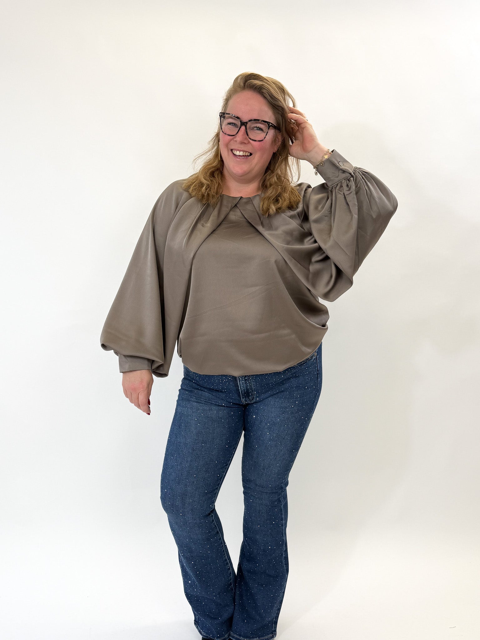 SATIN HOGE HALS TOP - 1817