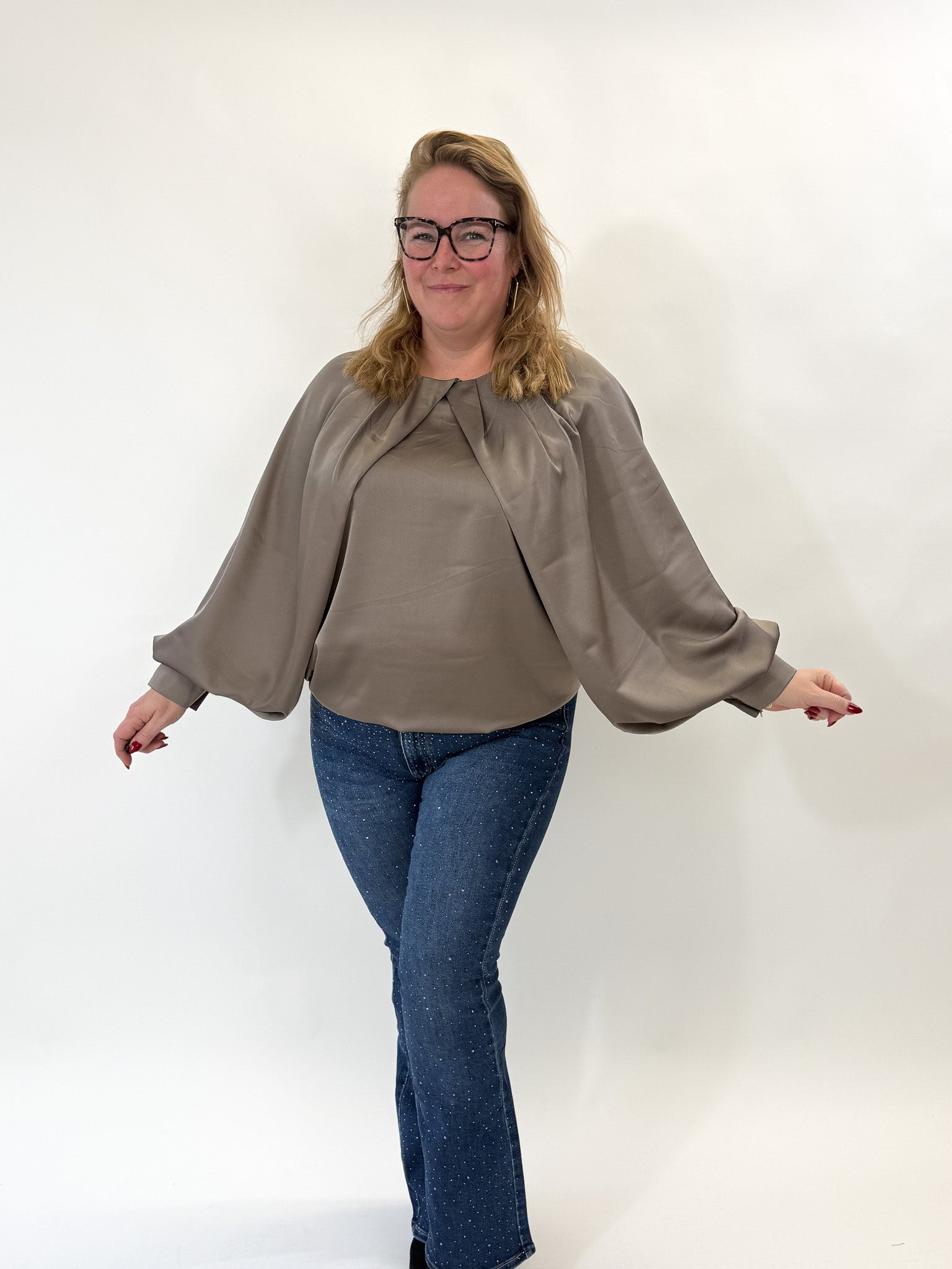 SATIN HOGE HALS TOP - 1817