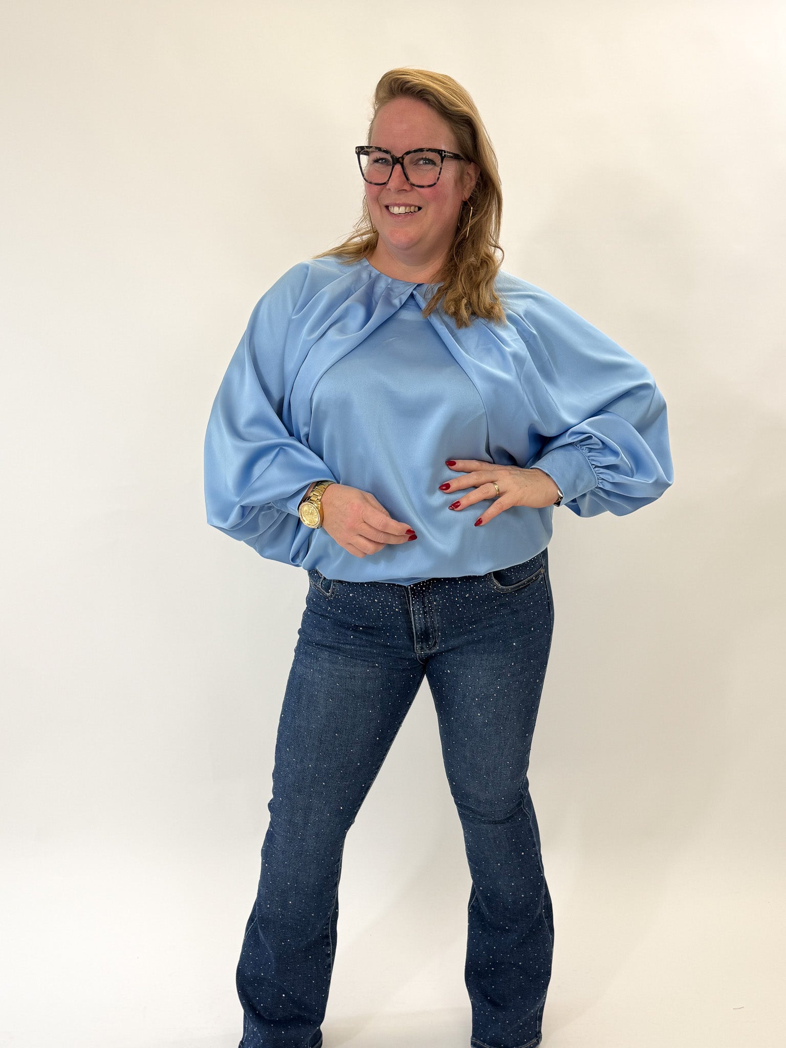 SATIN HOGE HALS TOP - 1817