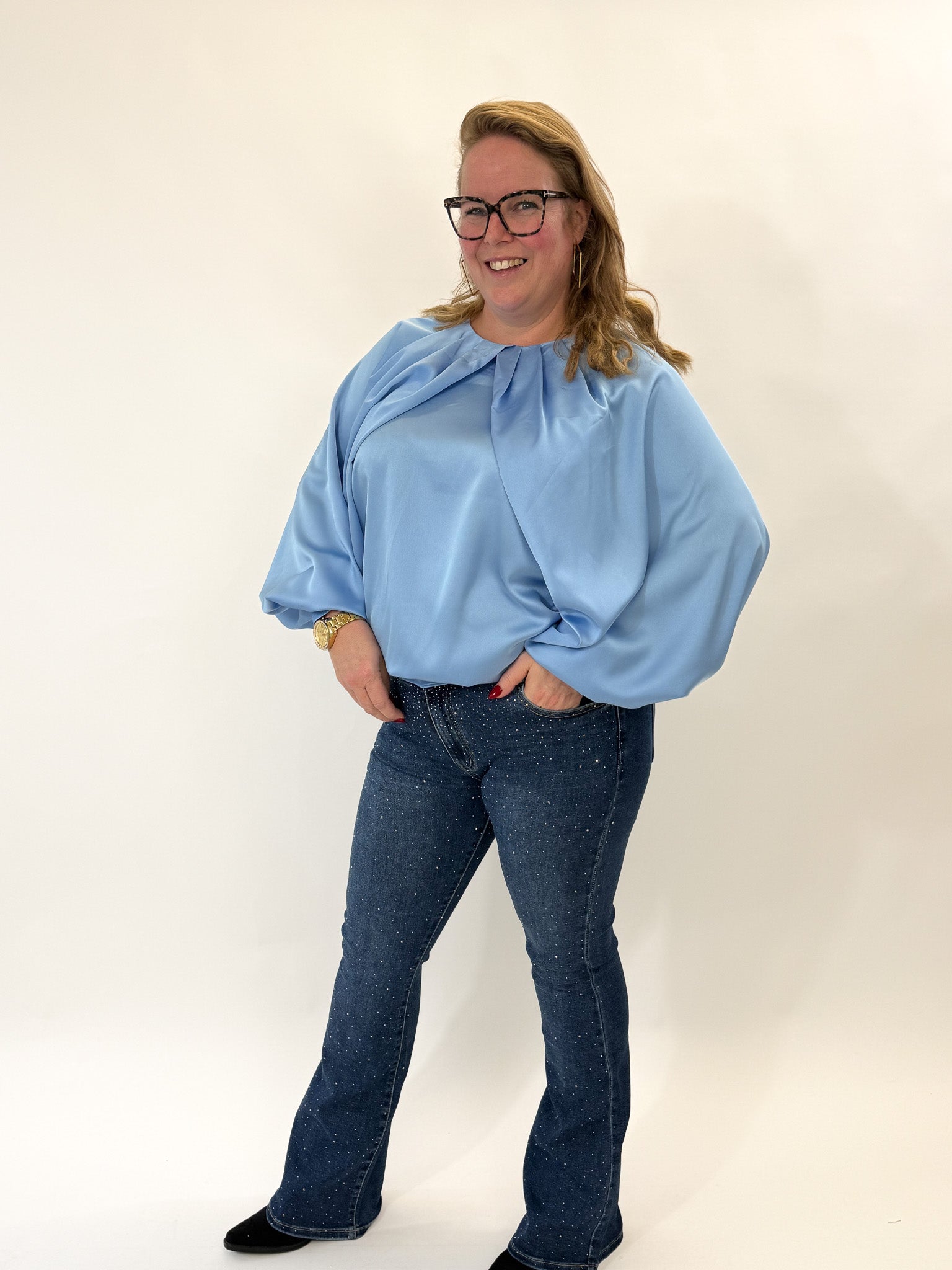 SATIN HOGE HALS TOP - 1817