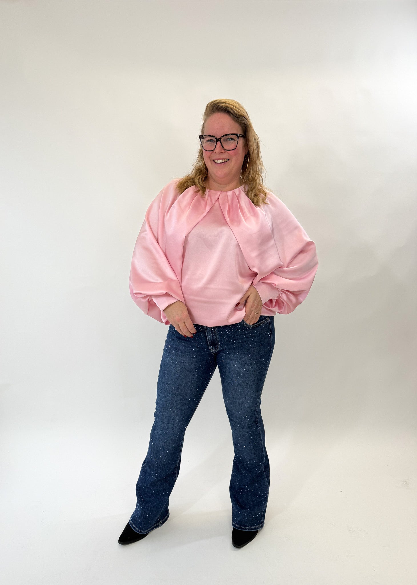 SATIN HOGE HALS TOP - 1817