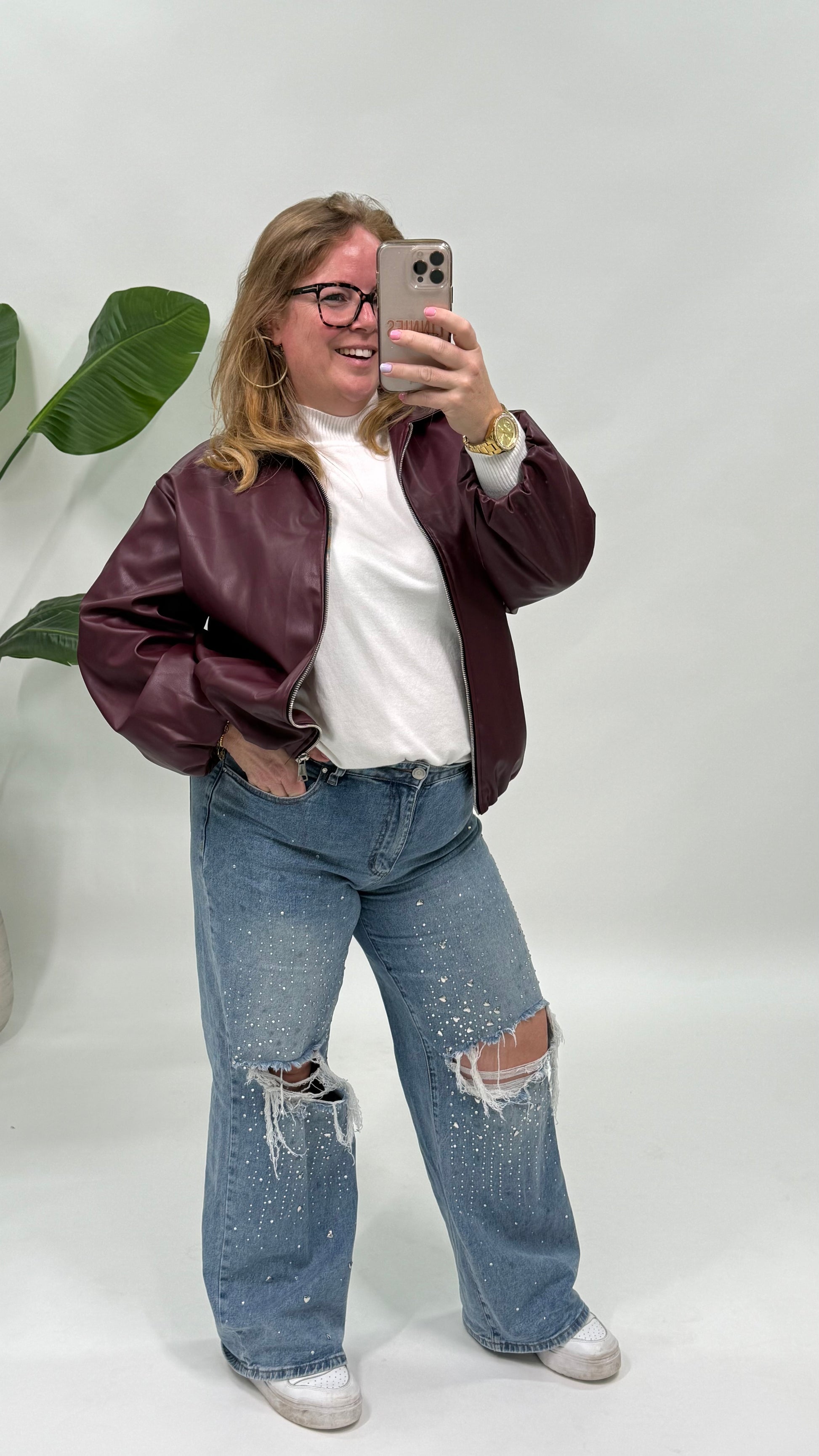 LEATHER LOOK BALLON JACKET BURGUNDY