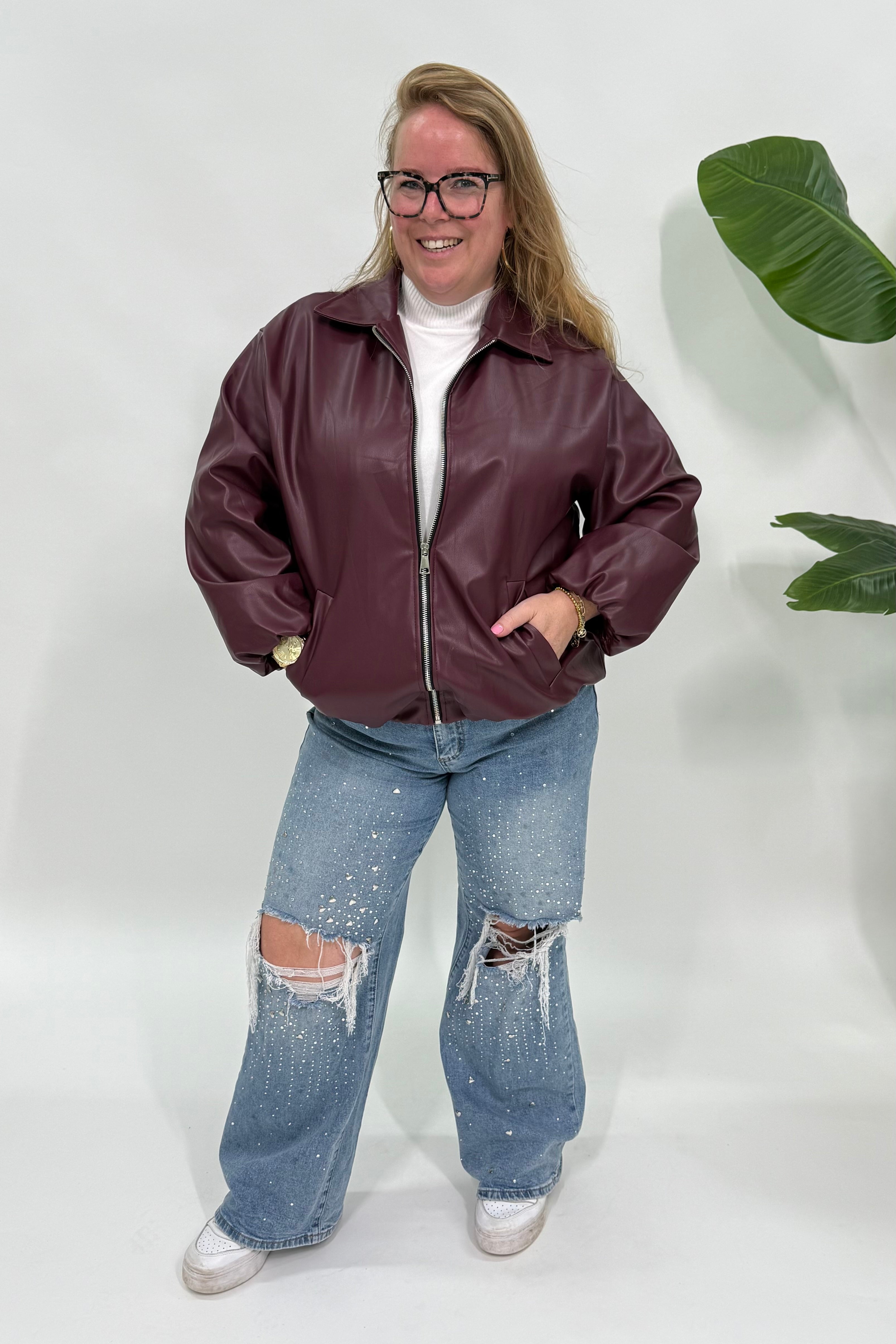 LEATHER LOOK BALLON JACKET BURGUNDY