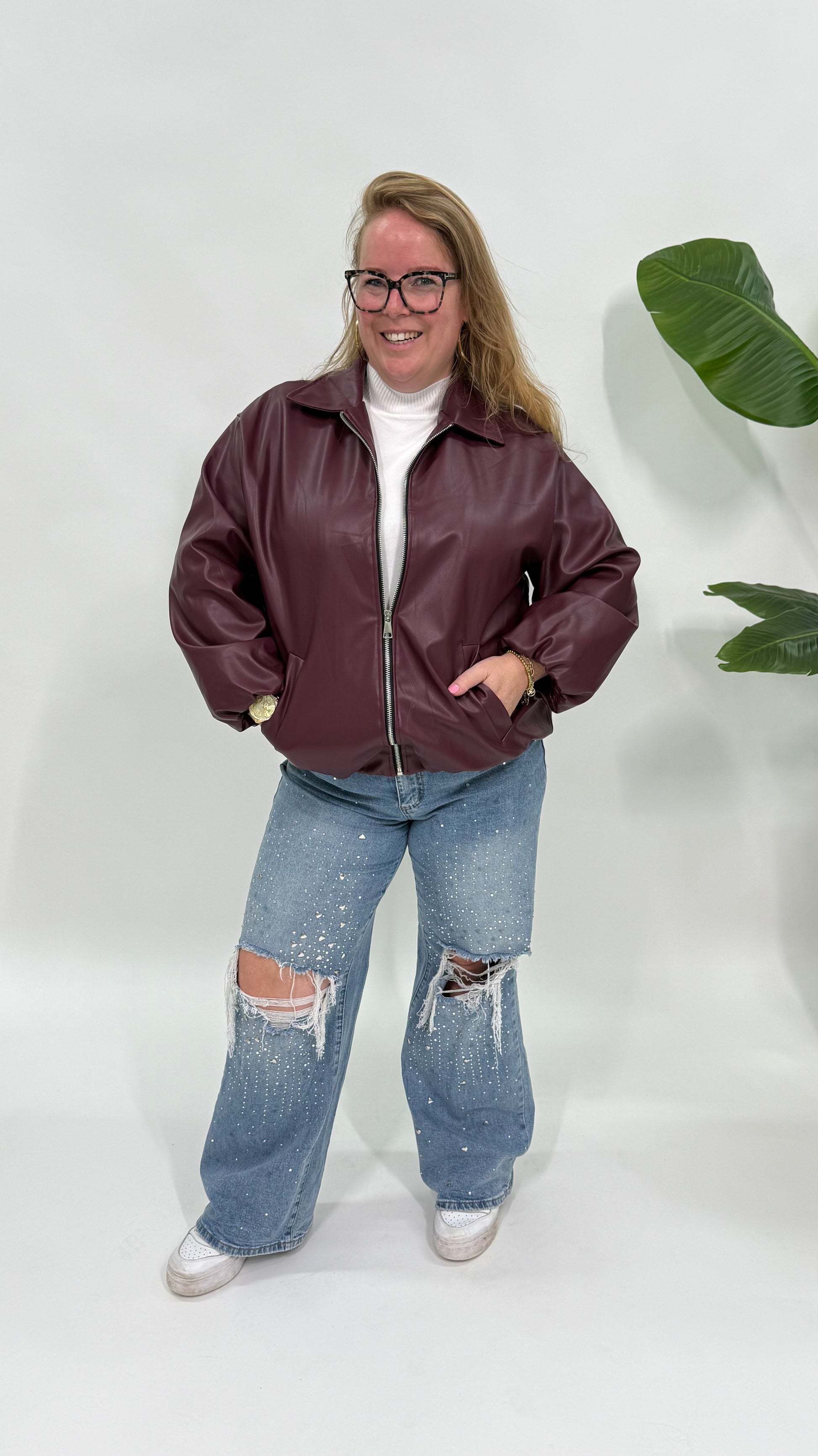 LEATHER LOOK BALLON JACKET BURGUNDY