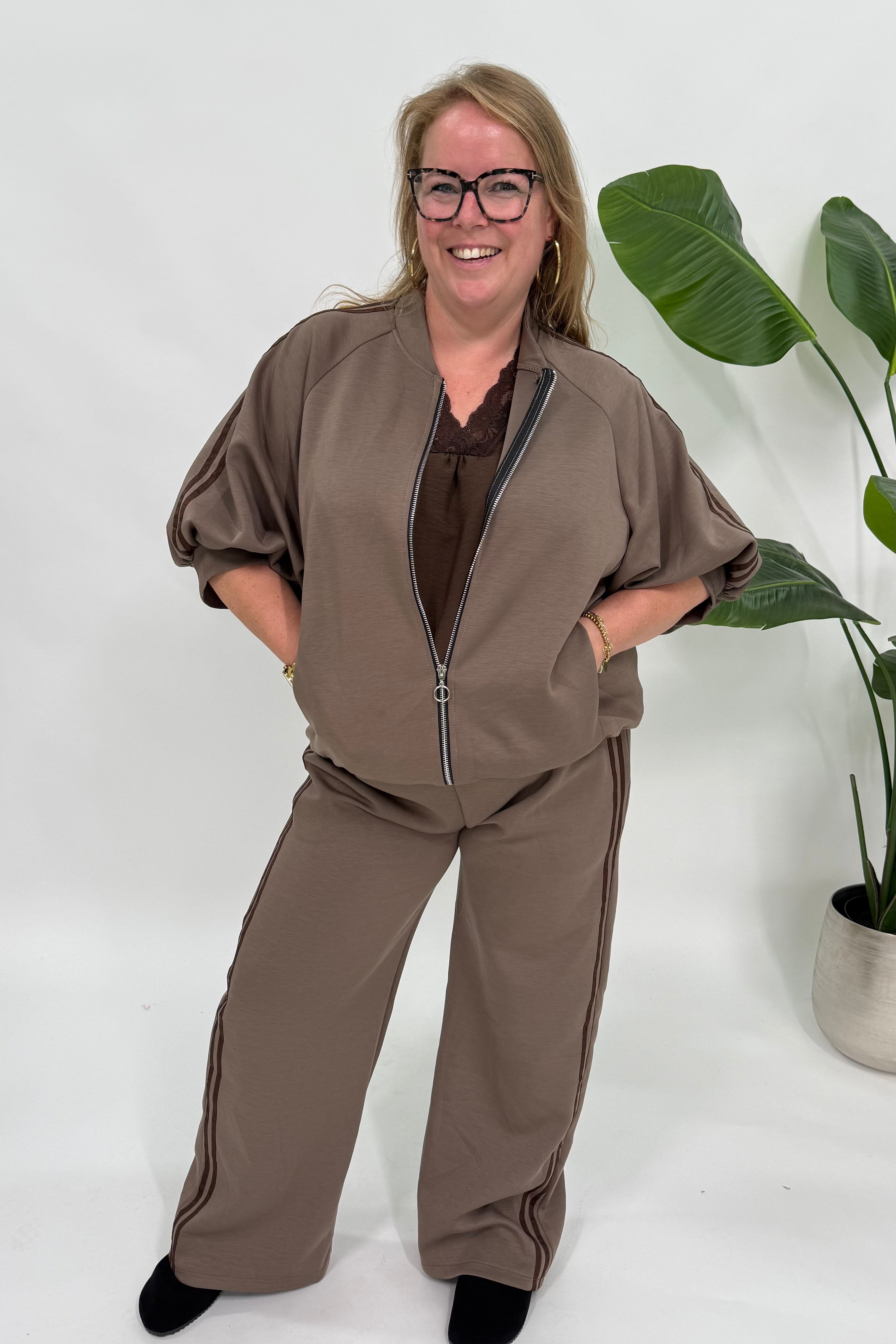 SPORTI STREEP SET MET VEST TAUPE