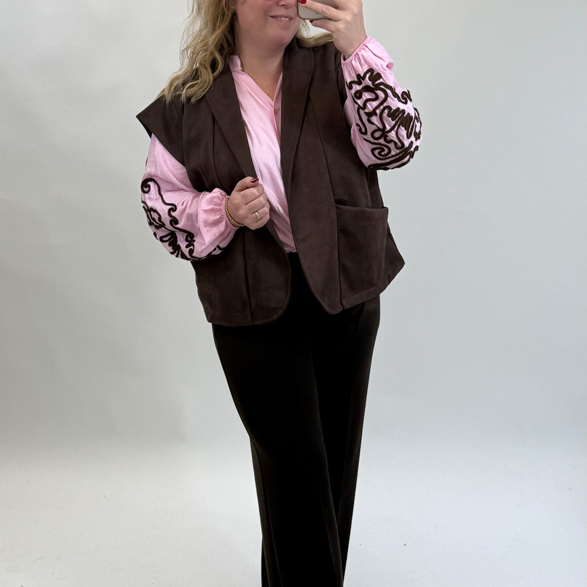 GEBORDUURDE MOUW BLOUSE - 1896