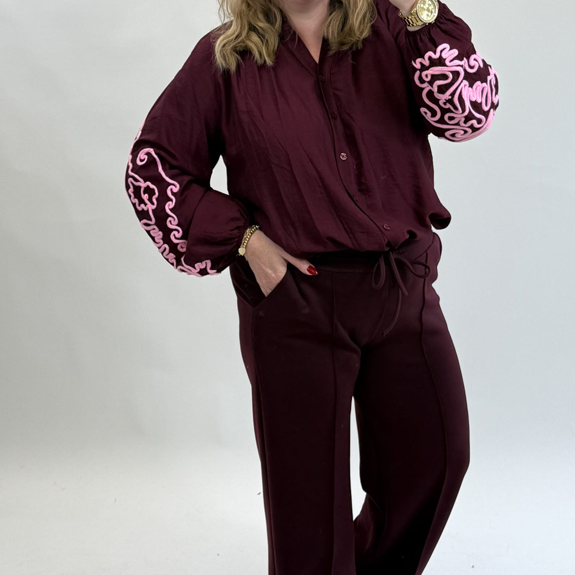 GEBORDUURDE MOUW BLOUSE - 1896