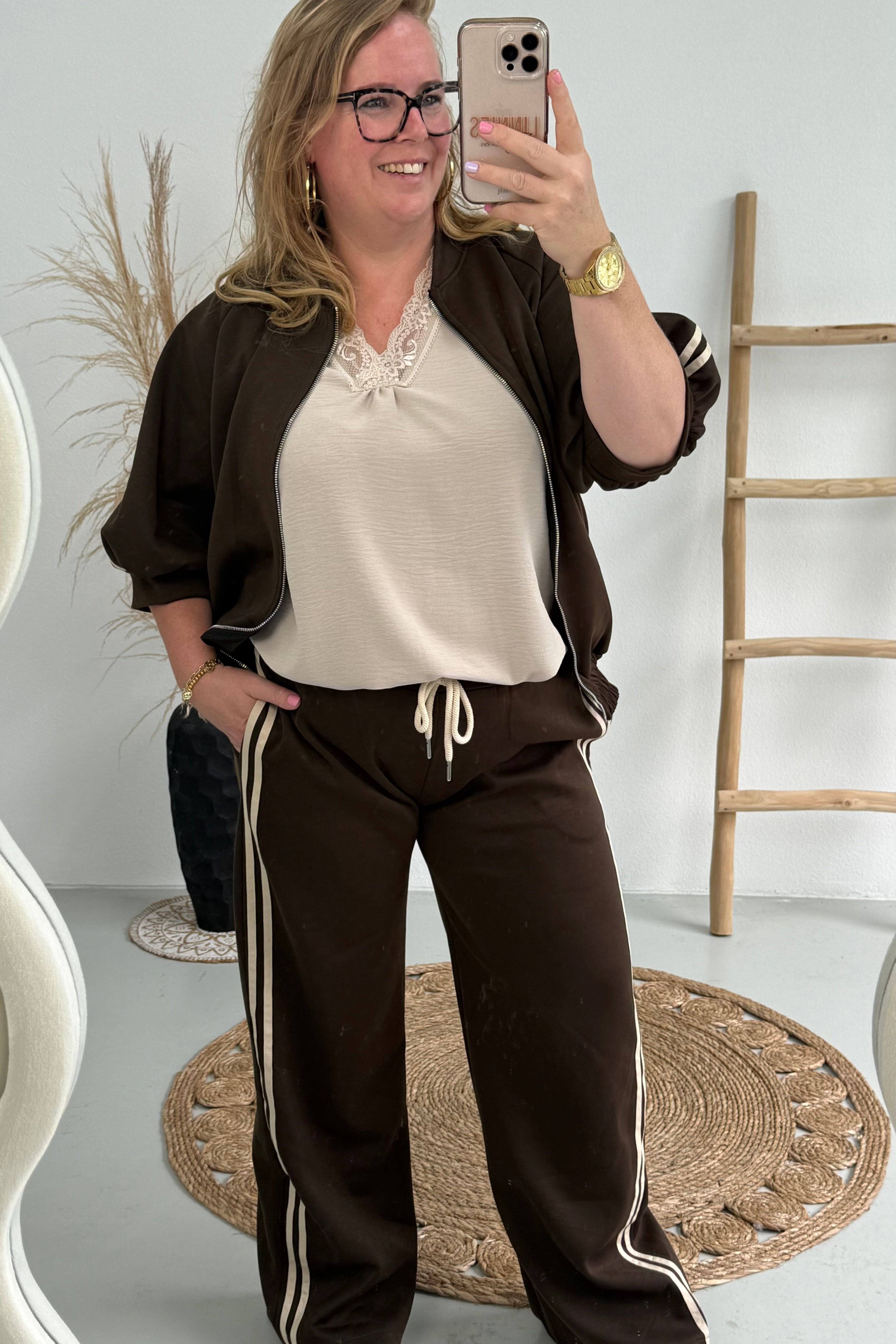 SPORTI STREEP SET MET VEST ESPRESSO