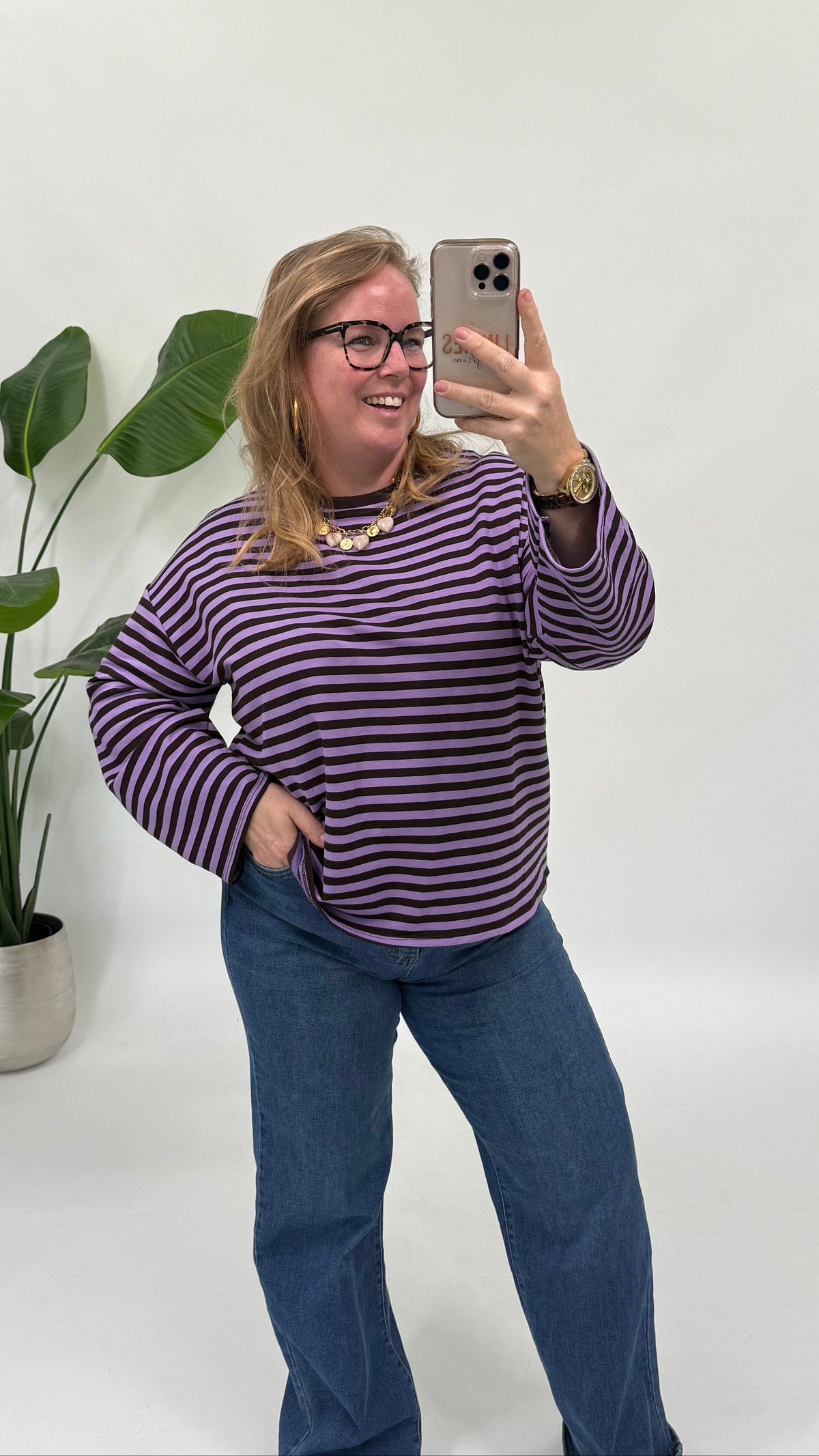 STREEP SHIRT LONGSLEEVE PAARS/ESPRESSO