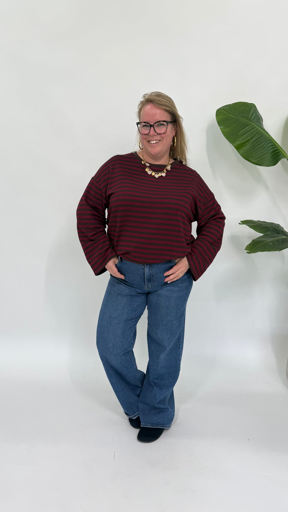 STREEP SHIRT LONGSLEEVE BORDEAUX/ESPRESSO