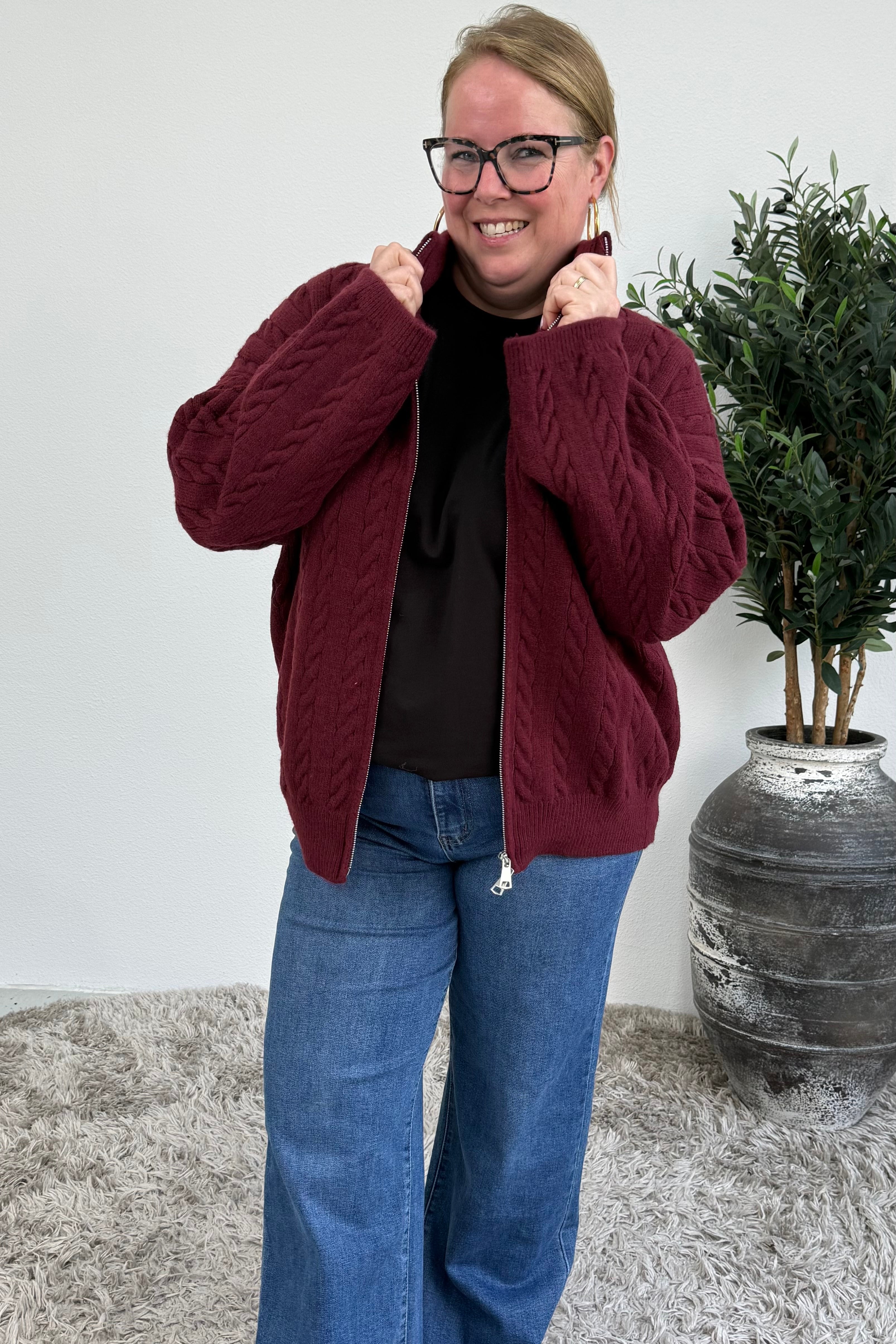 KABEL VEST BURGUNDY