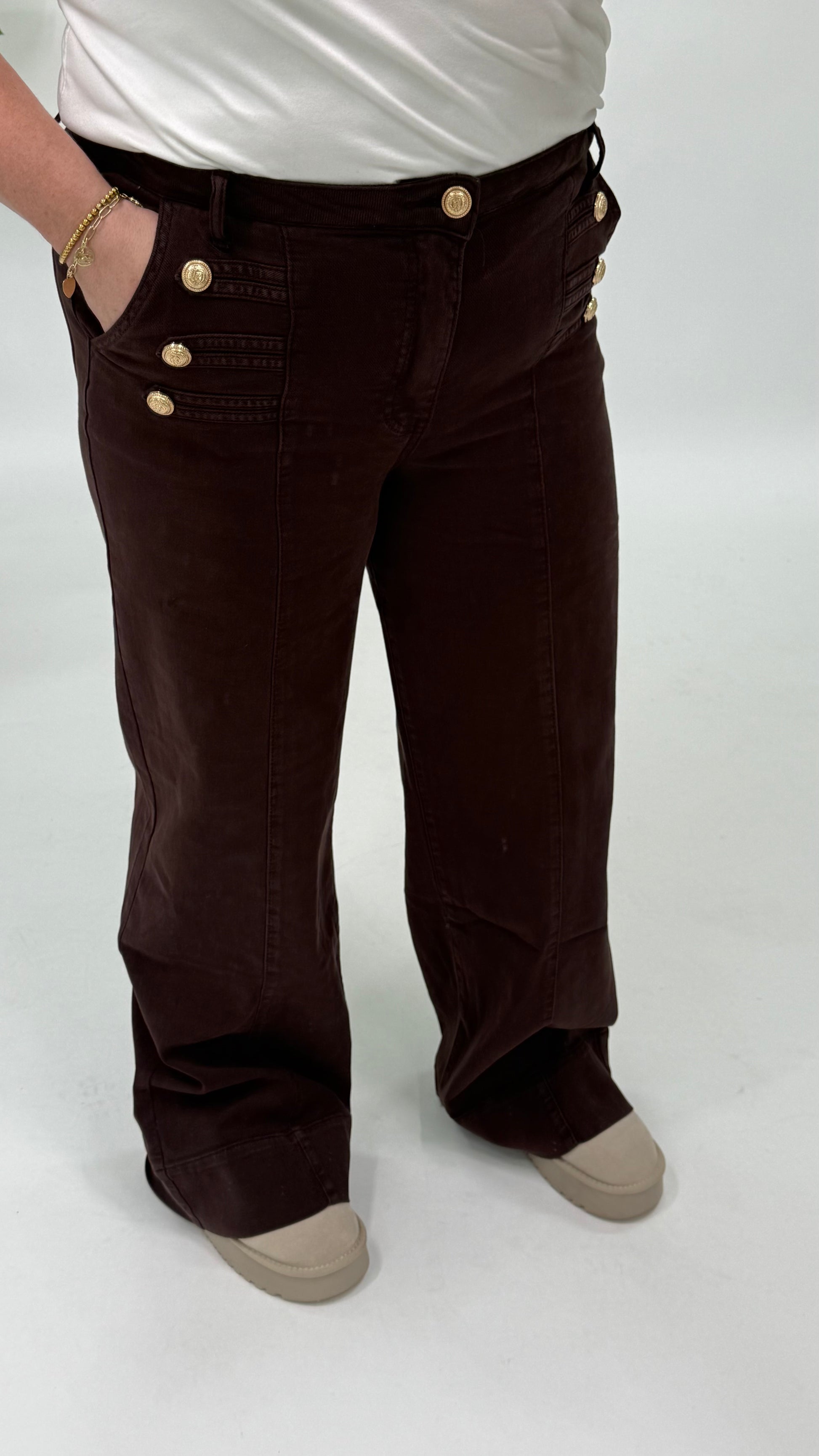 BUTTON WIDE LEG ESPRESSO