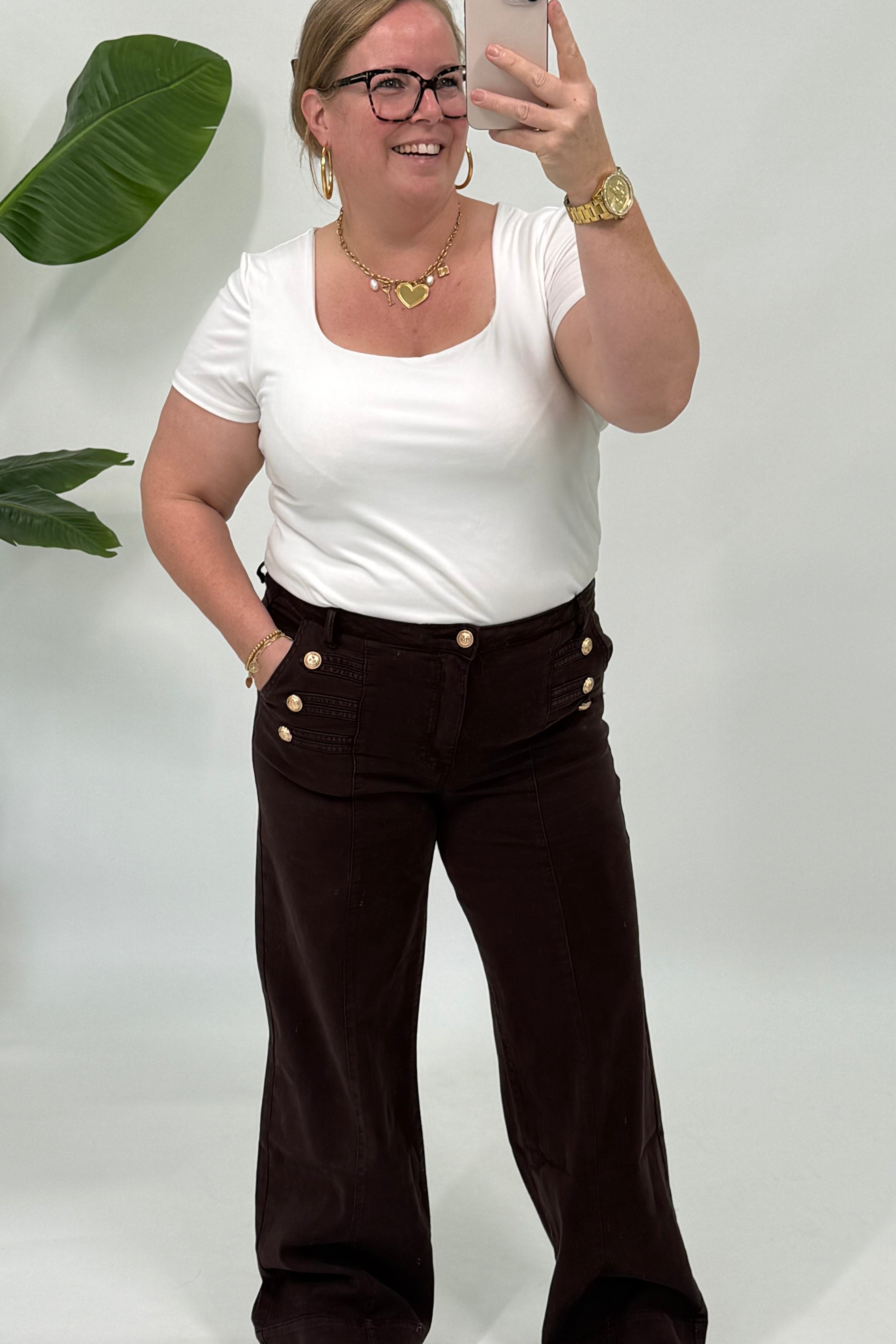 BUTTON WIDE LEG ESPRESSO