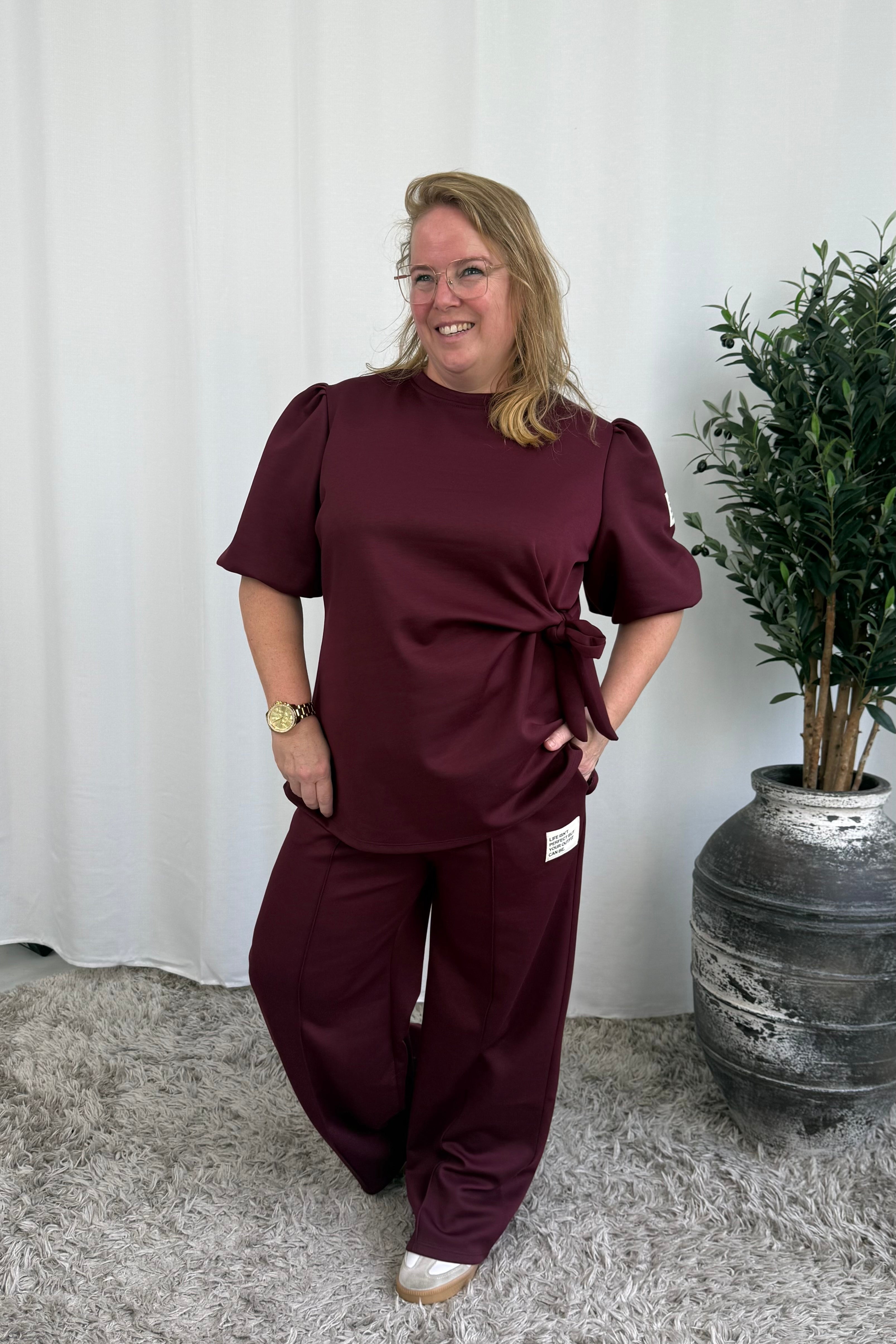 LIFE ISN'T PERFECT SET KORTE MOUW BURGUNDY