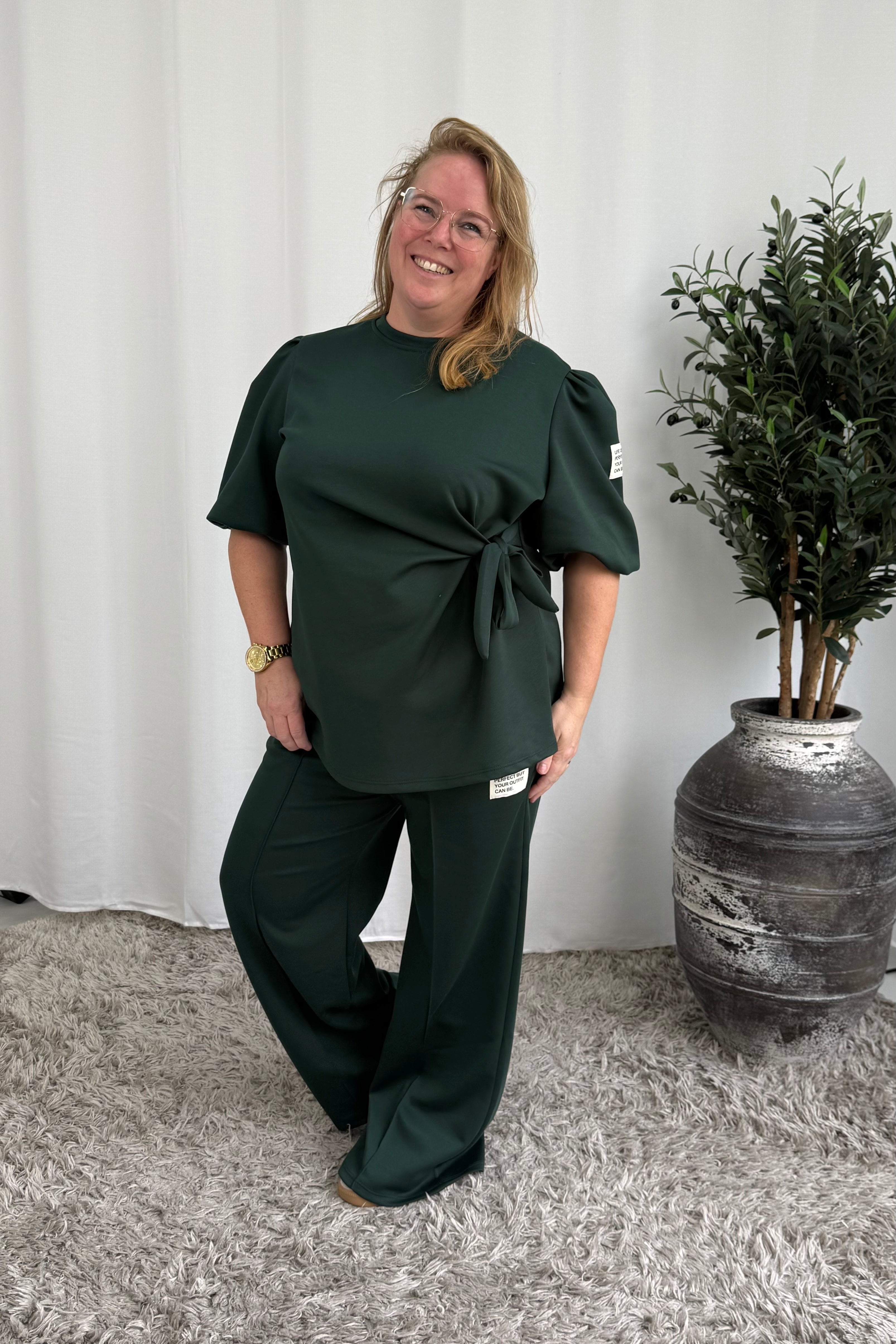 LIFE ISN'T PERFECT SET KORTE MOUW FOREST GREEN
