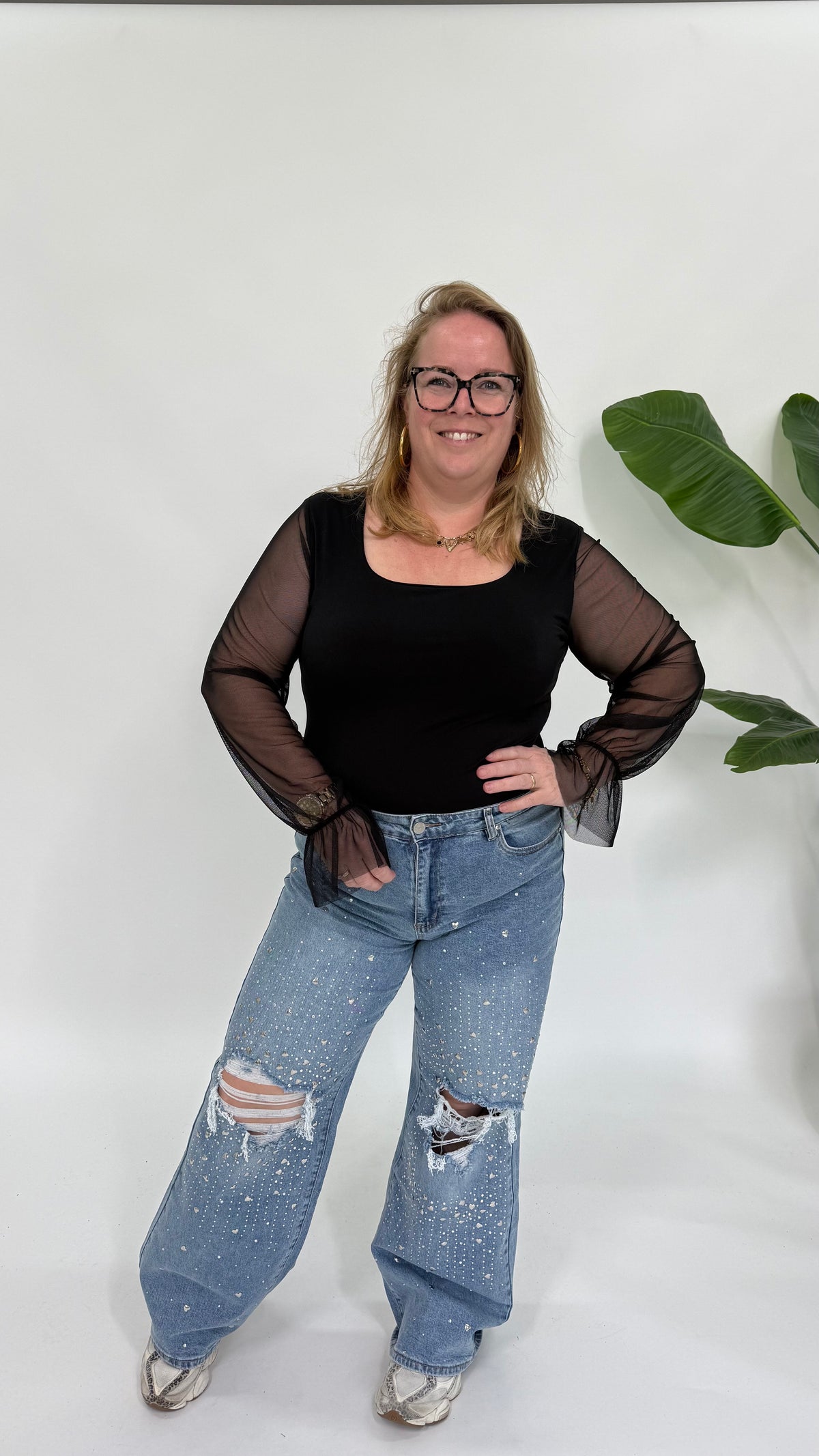 BODY MET MESH MOUWEN ZWART