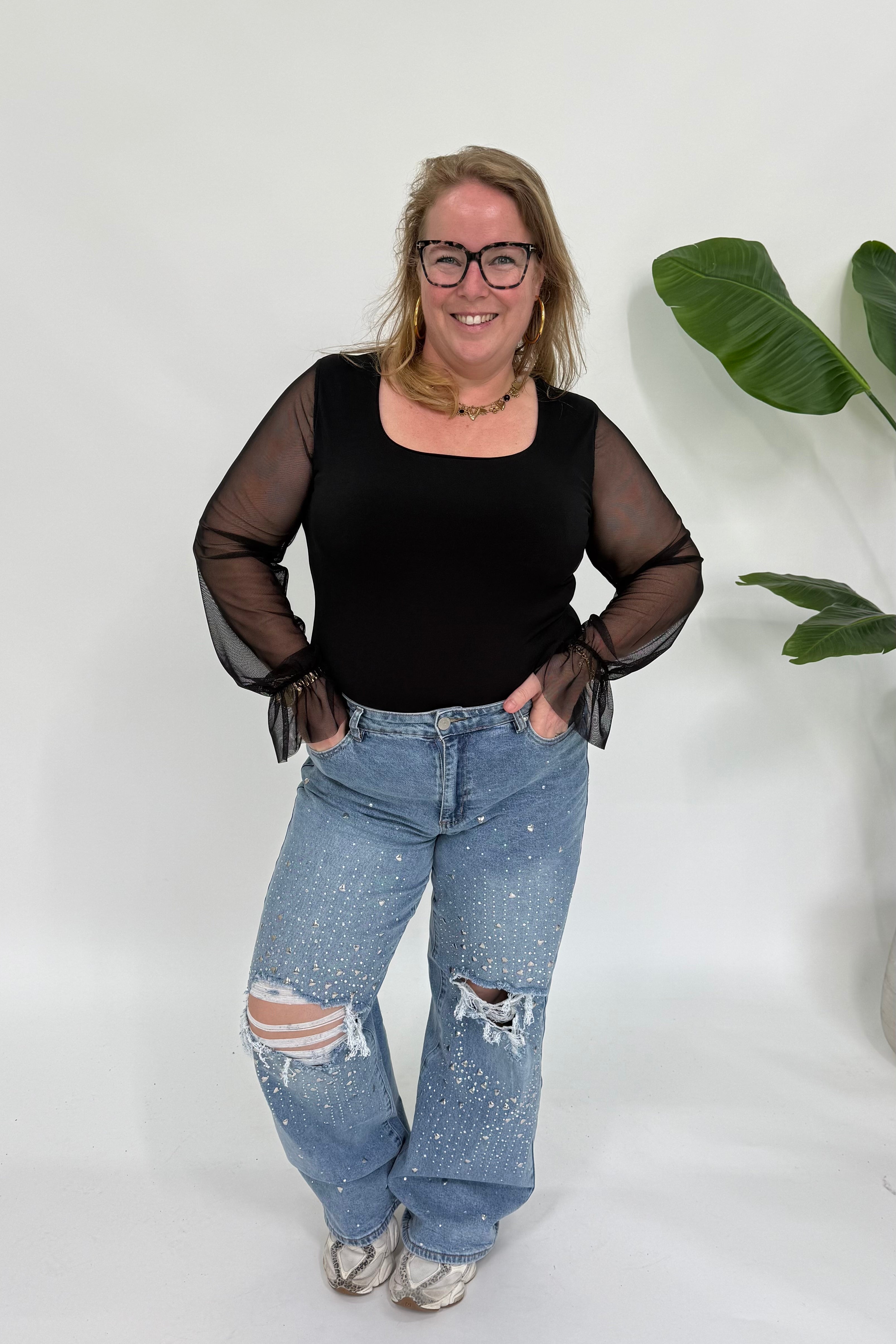 BODY MET MESH MOUWEN ZWART