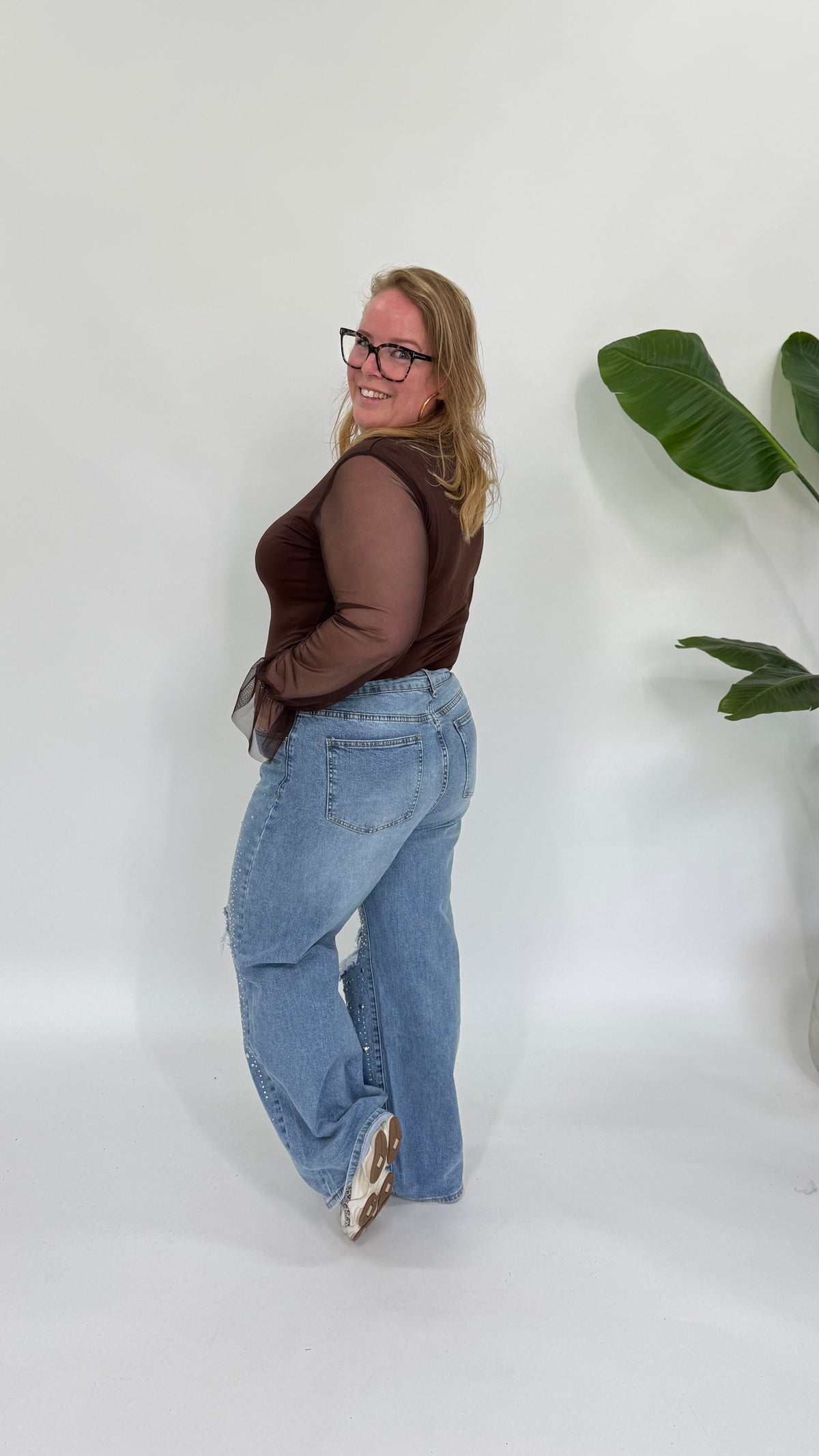 BODY MET MESH MOUWEN BRUIN