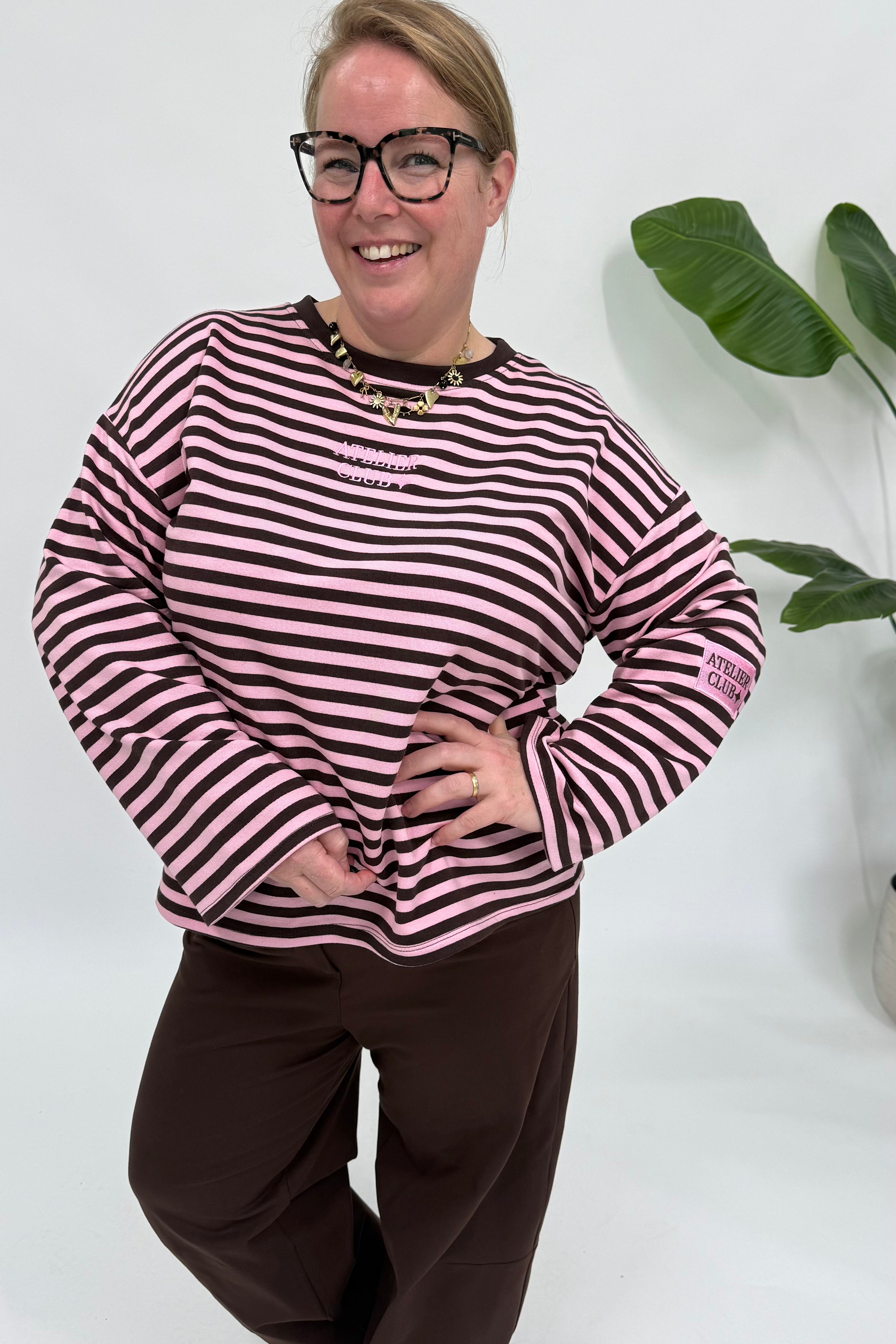 ATELIER CLUB STREEP SWEATER ESPRESSO/ROZE