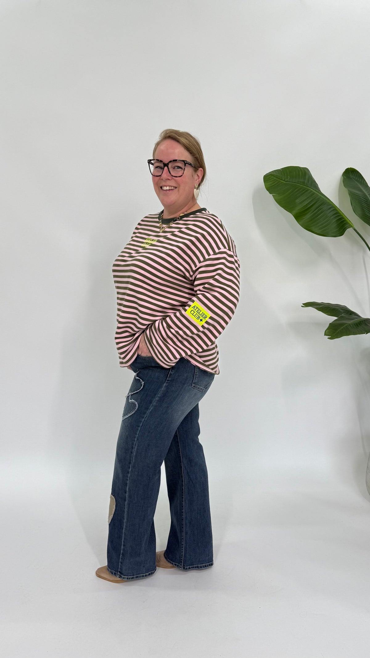 ATELIER CLUB STREEP SWEATER ARMY/ROZE
