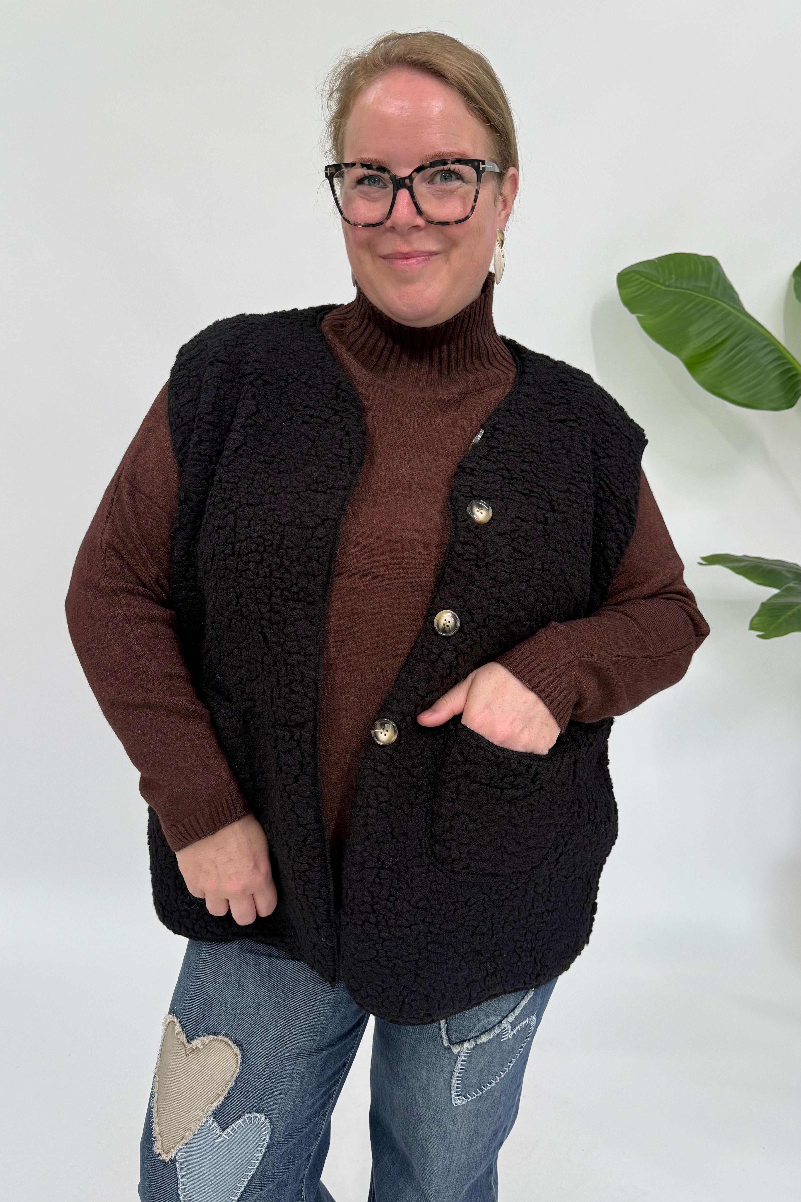 TEDDY GILET MET ZAKKEN ZWART