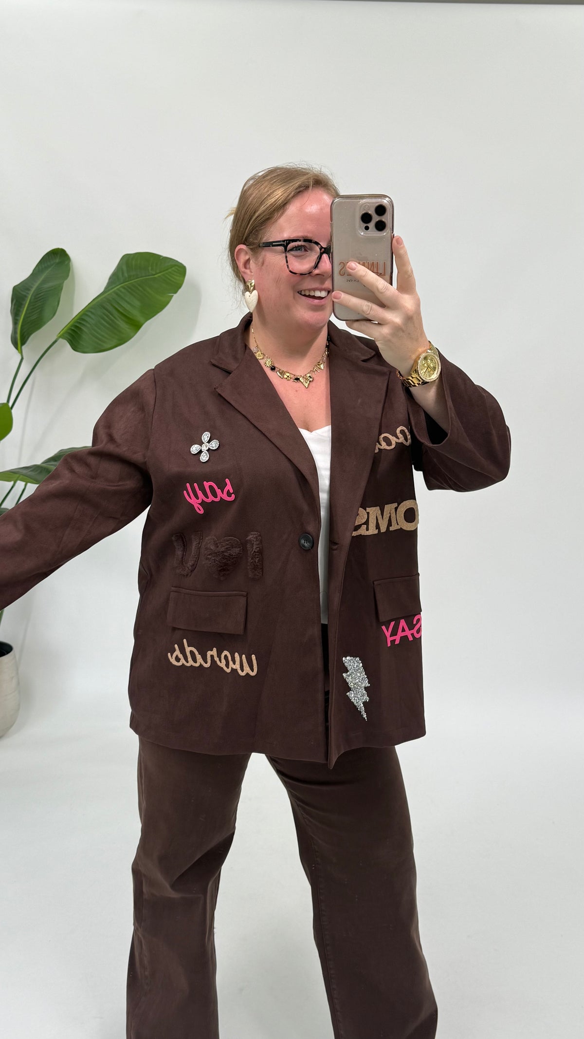 SUEDE LOOK WORDS BLAZER BRUIN