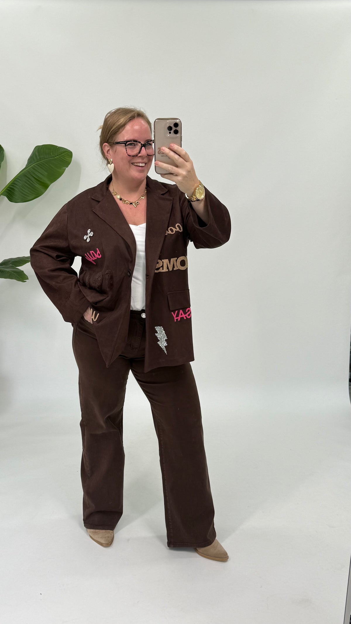 SUEDE LOOK WORDS BLAZER BRUIN
