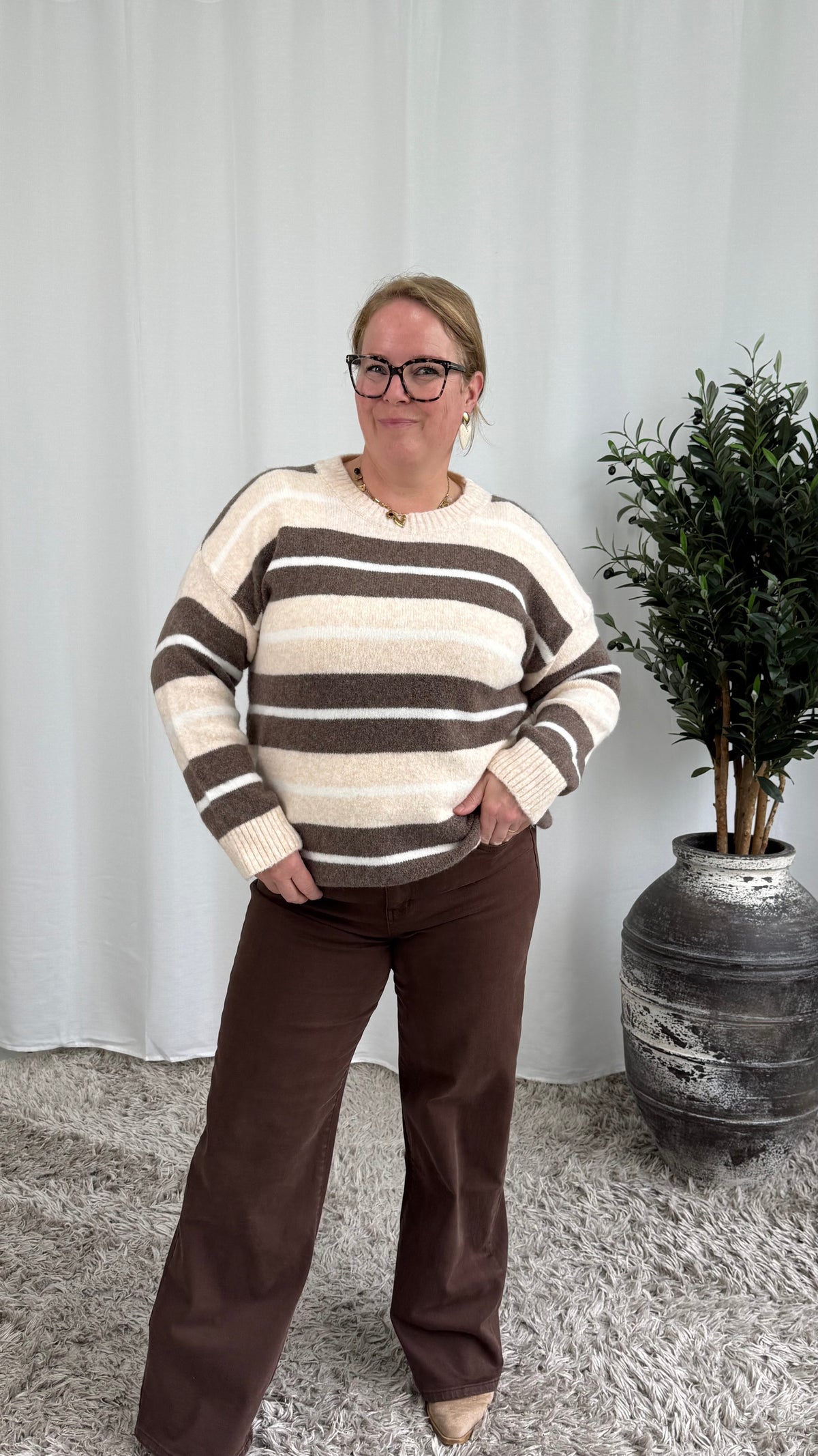 COLOR STREEP SWEATER CREME