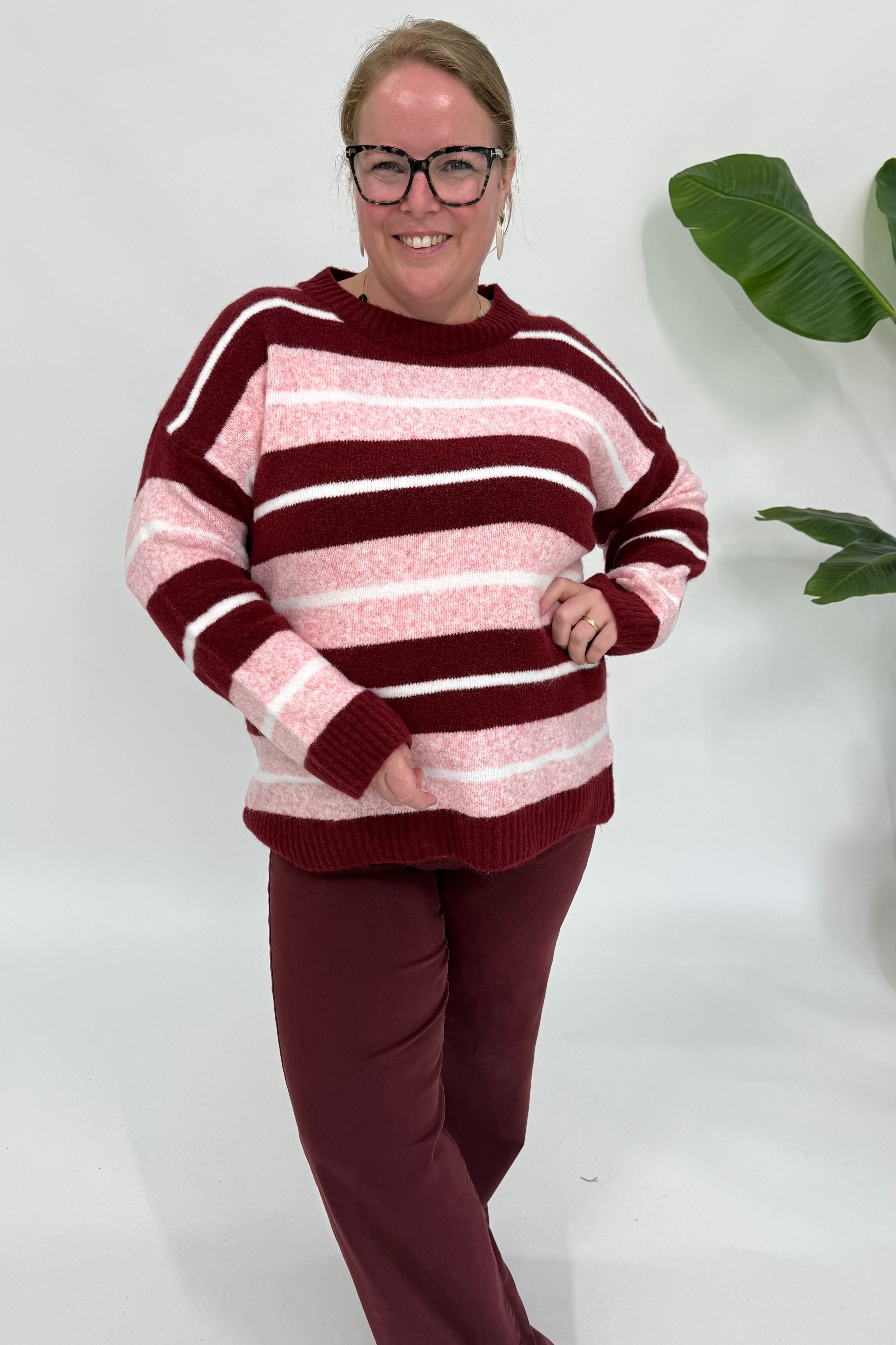 COLOR STREEP SWEATER BORDEAUX