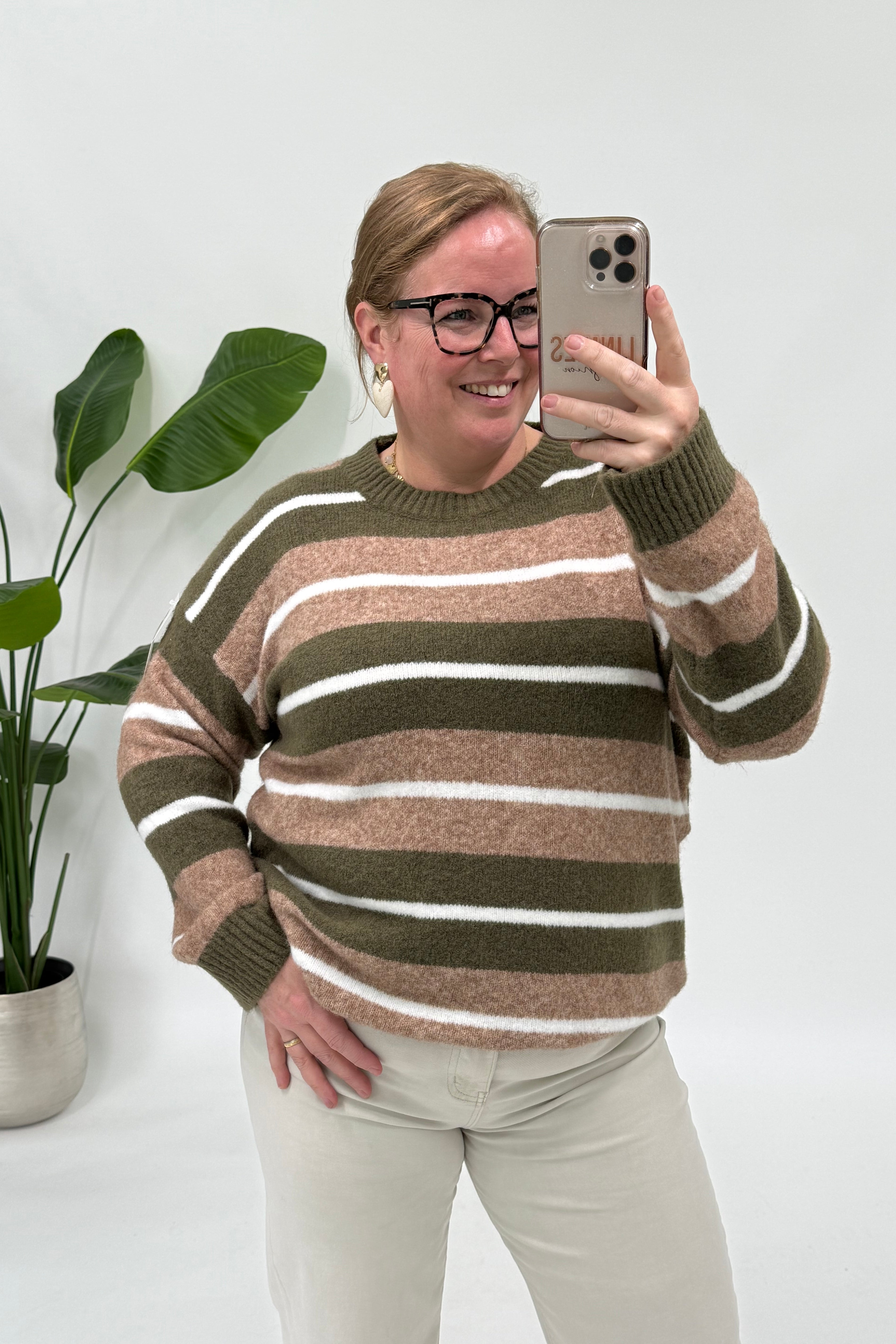 COLOR STREEP SWEATER ARMY