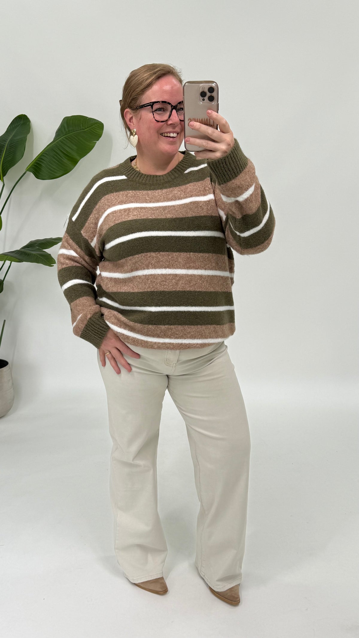 COLOR STREEP SWEATER ARMY