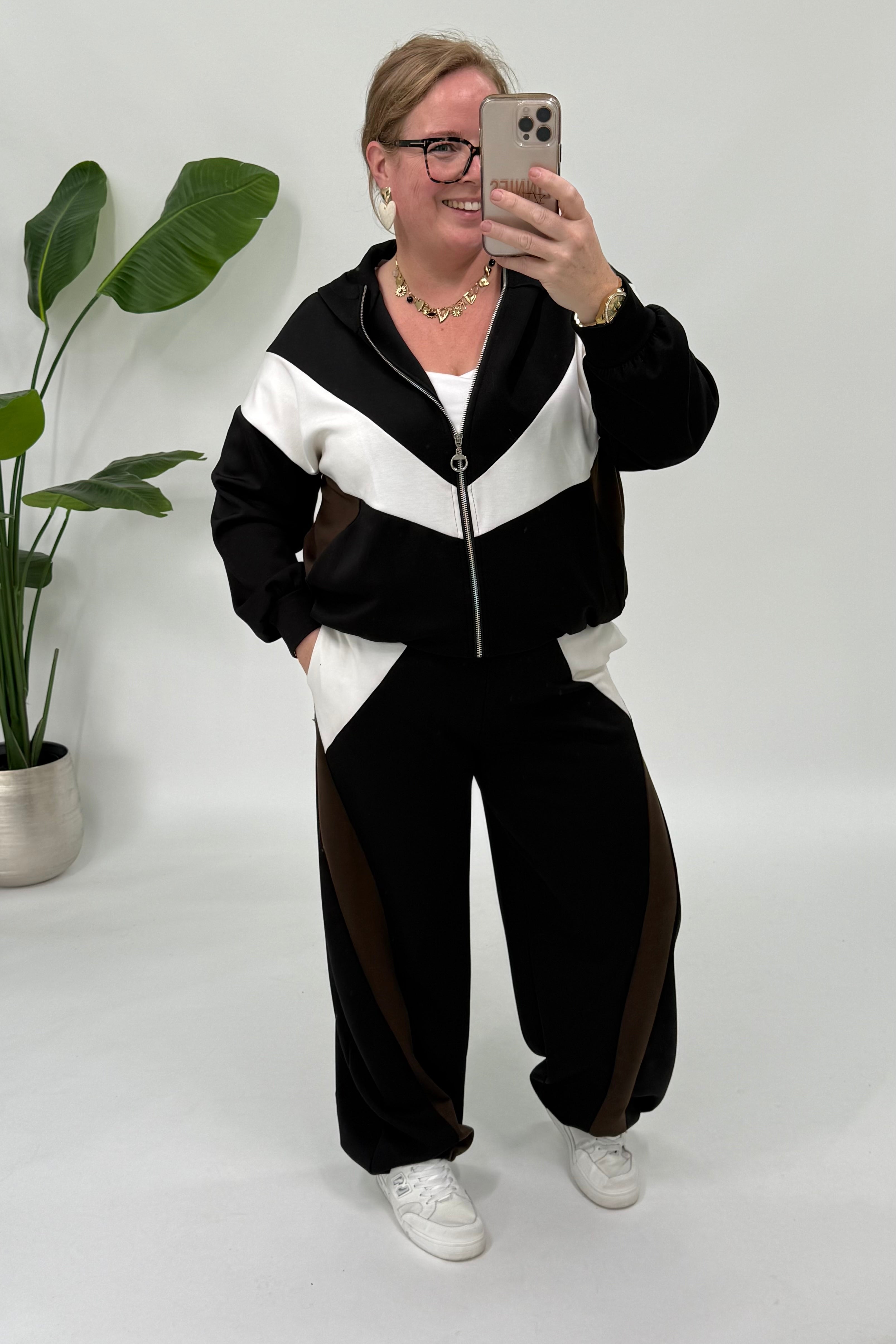 STREEP SET MET BARREL BROEK ZWART