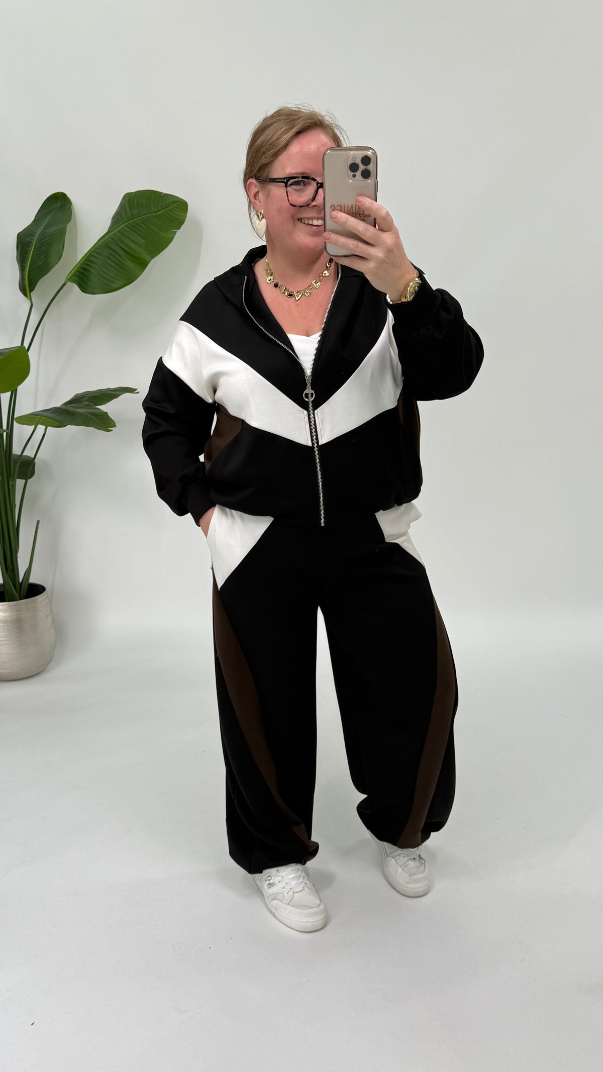 STREEP SET MET BARREL BROEK ZWART