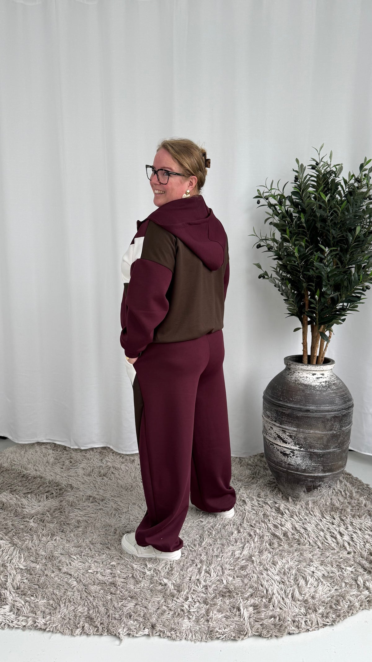 STREEP SET MET BARREL BROEK BURGUNDY