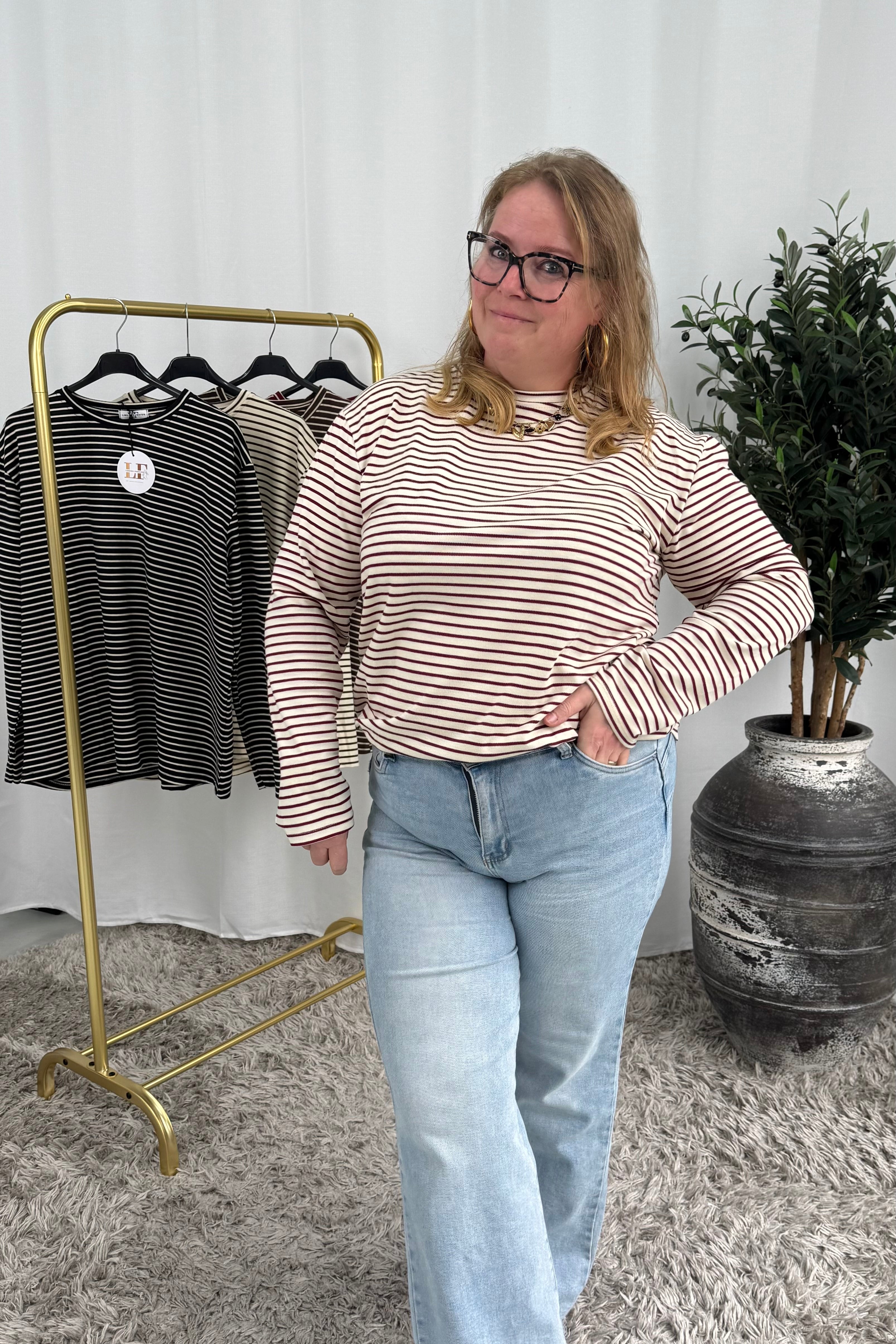STREEPJES LONGSLEEVE LINNIES THE LABEL BEIGE/BURGUNDY