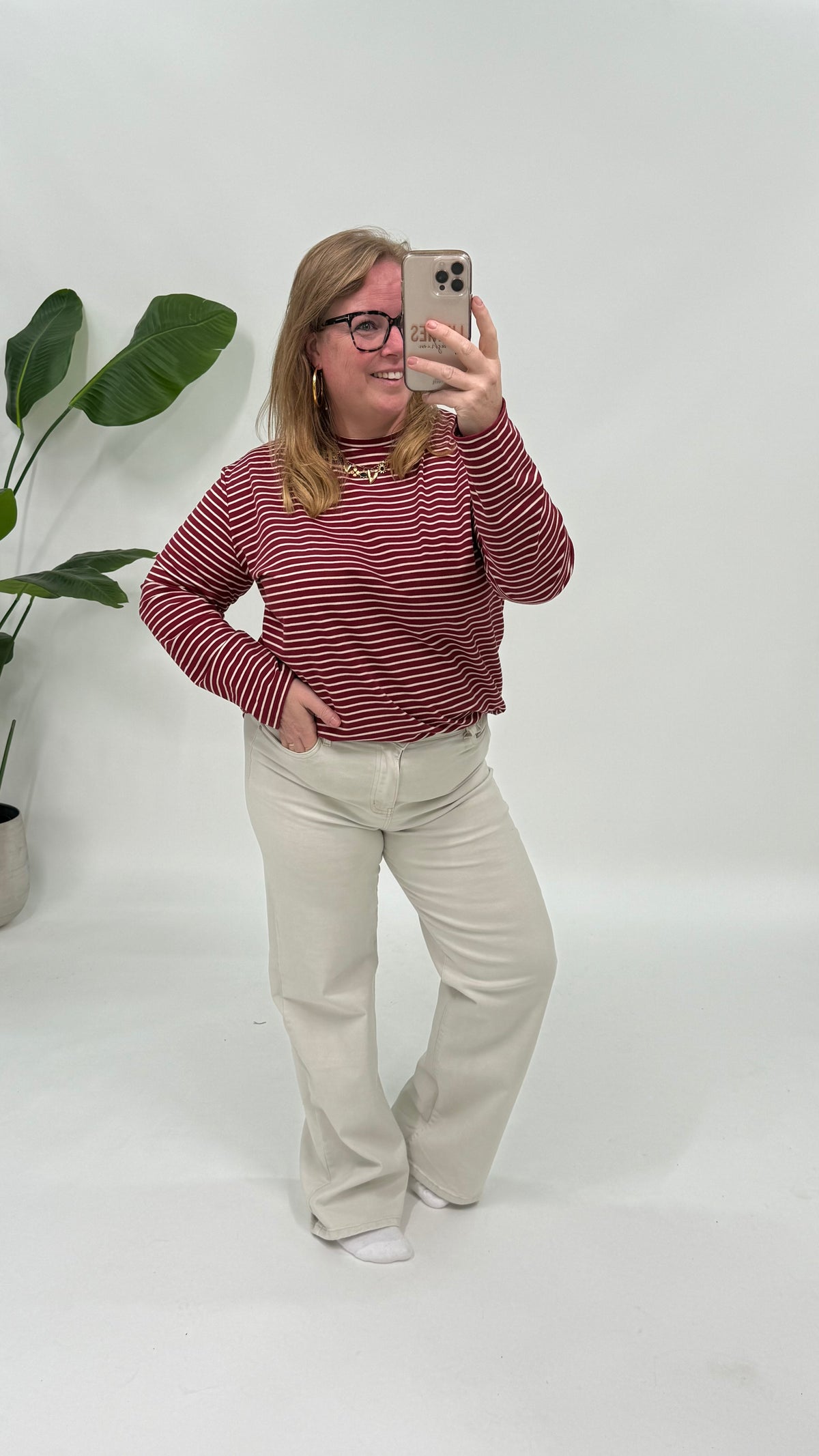 STREEPJES LONGSLEEVE LINNIES THE LABEL BURGUNDY/BEIGE