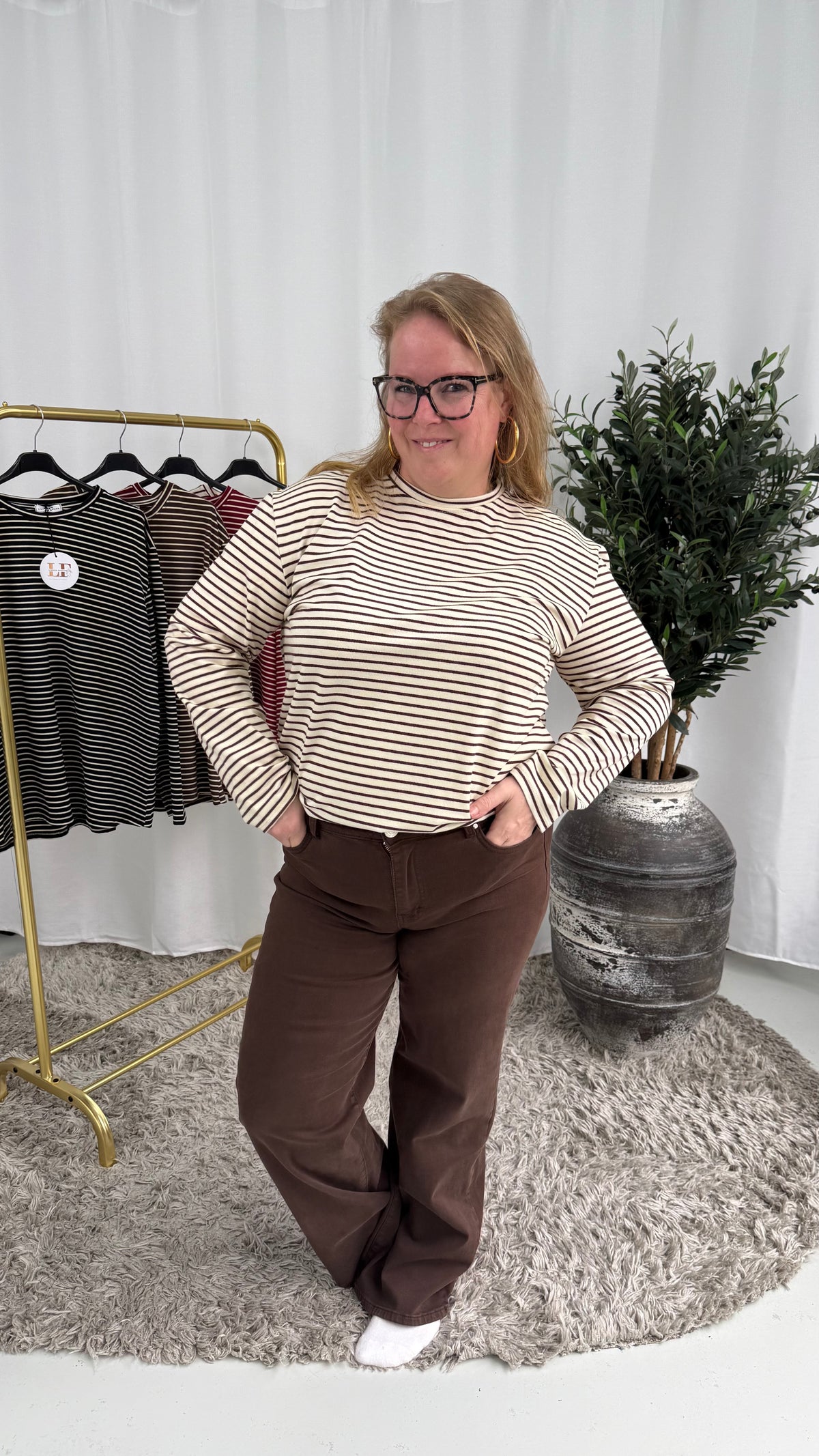 STREEPJES LONGSLEEVE LINNIES THE LABEL BEIGE/ESPRESSO