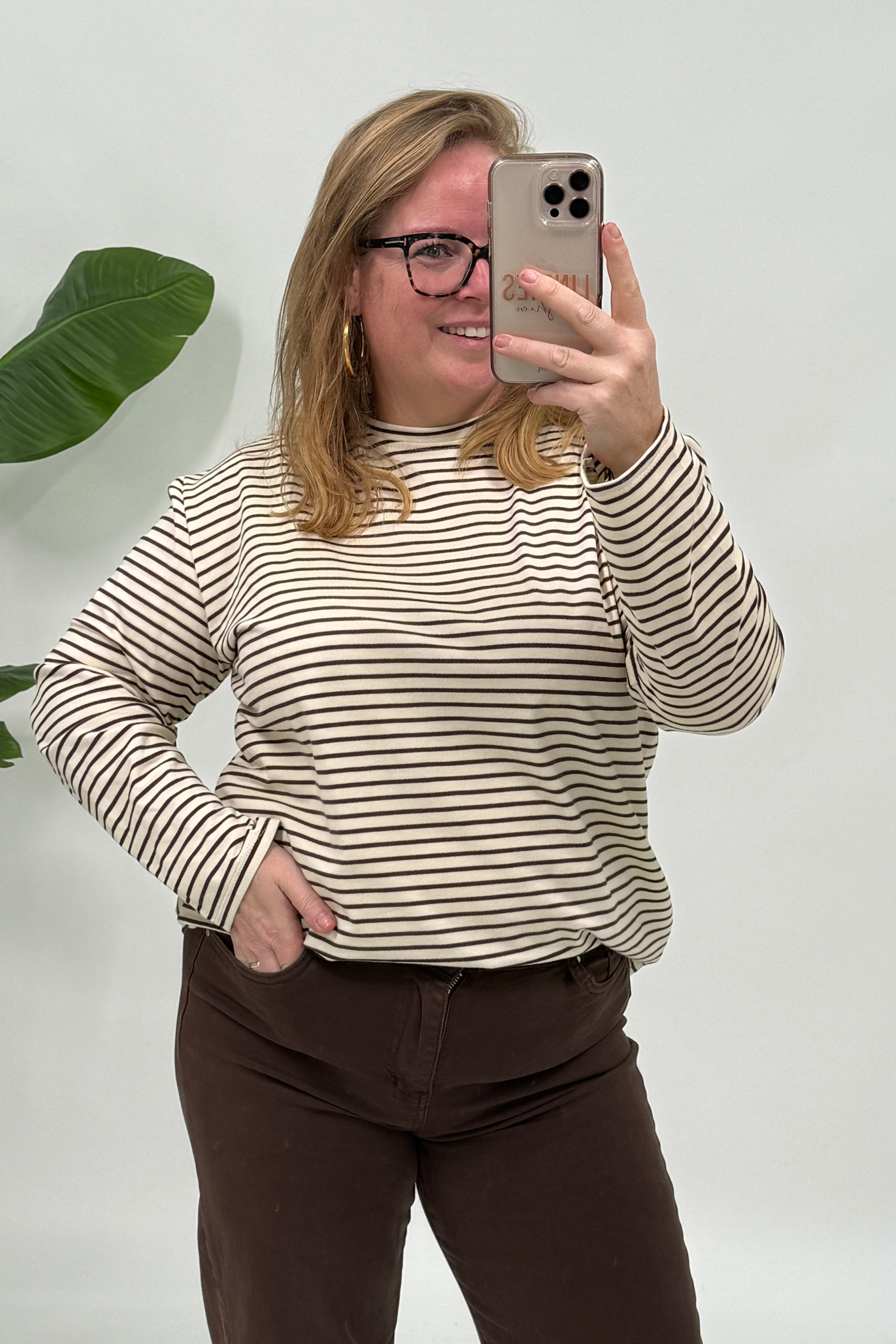 STREEPJES LONGSLEEVE LINNIES THE LABEL BEIGE/ESPRESSO