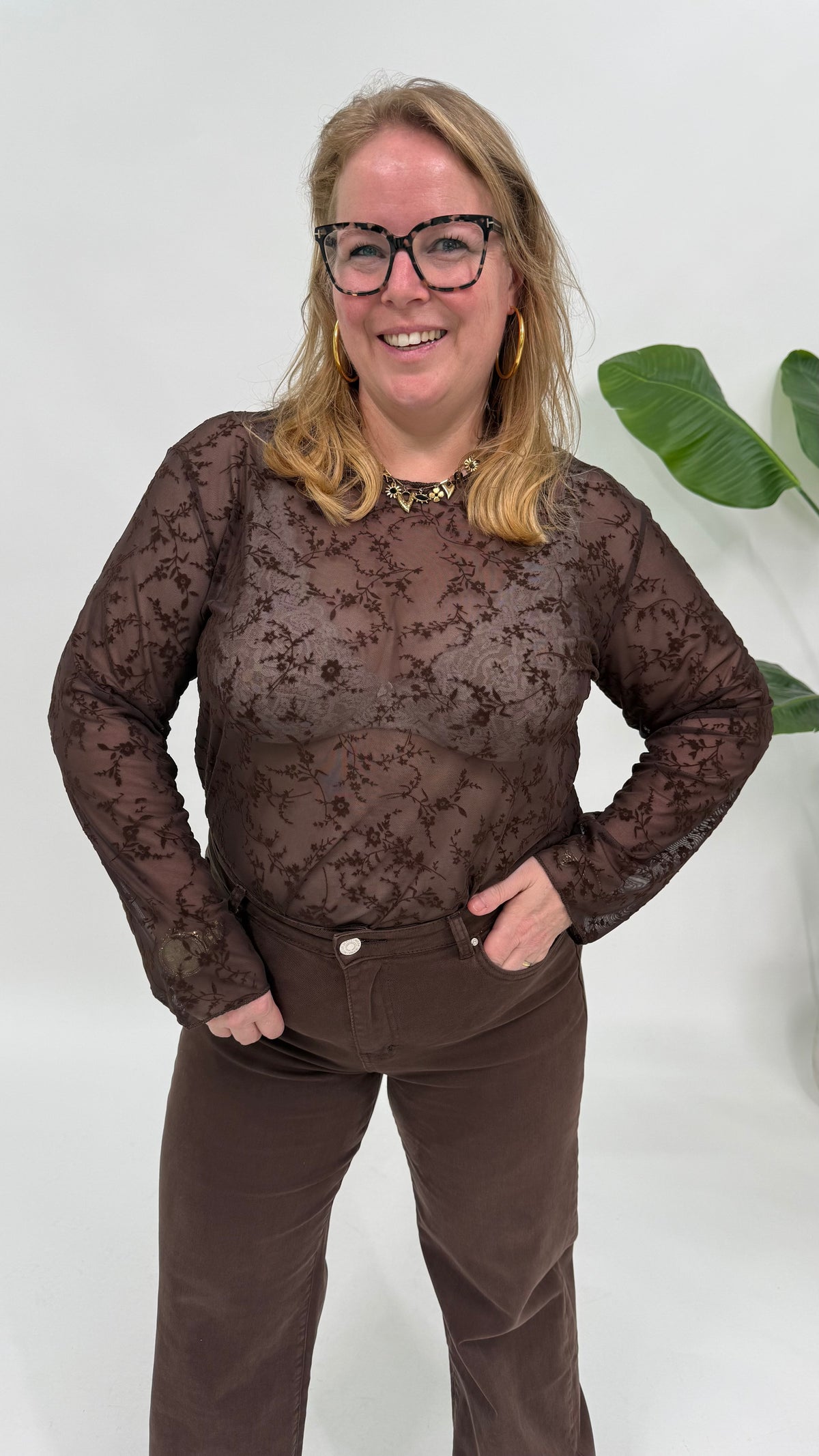 LACE TOP FLOWERS ESPRESSO