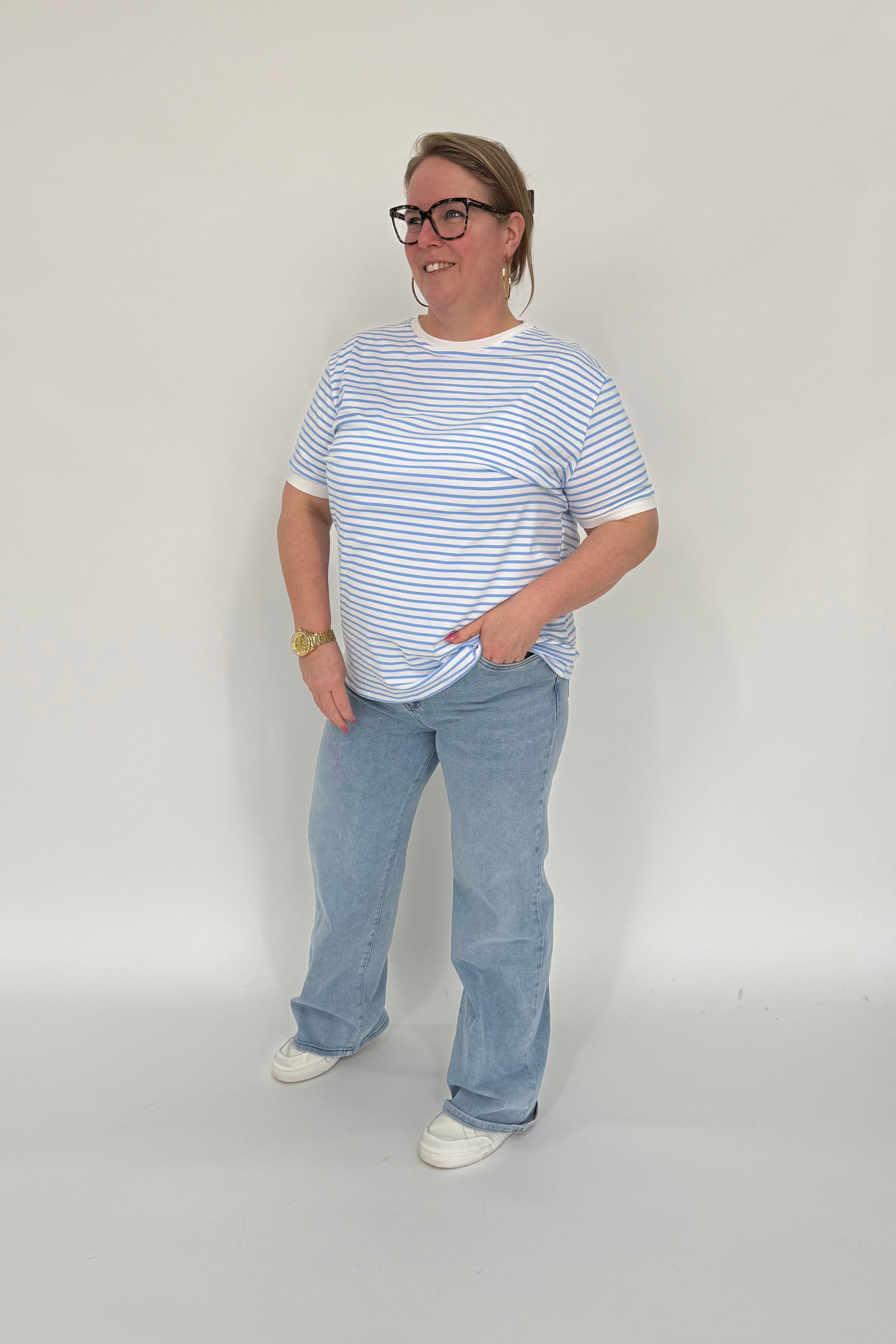 STREEPJES T-SHIRT BLAUW/WIT