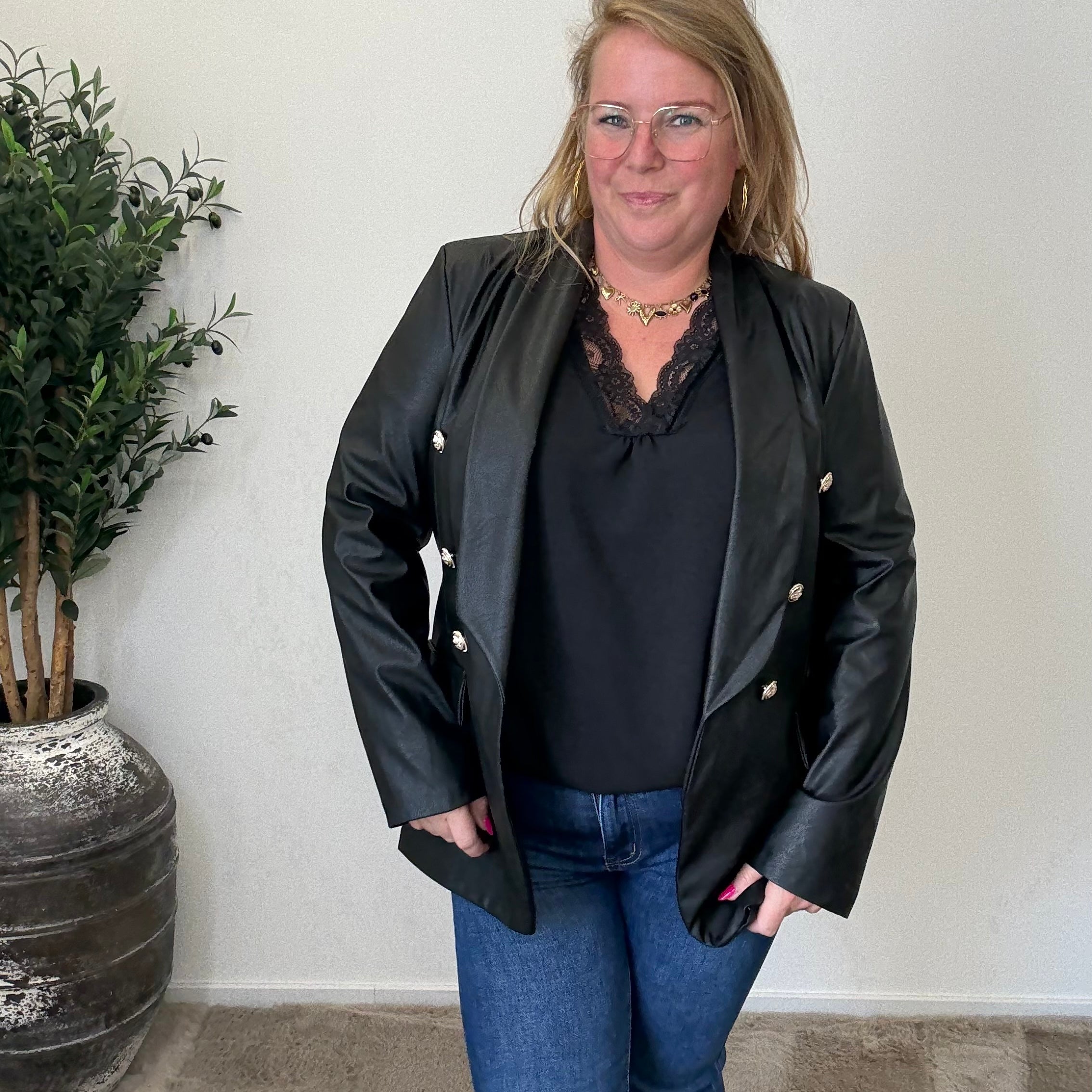 LEATHER LOOK BLAZER - 1720