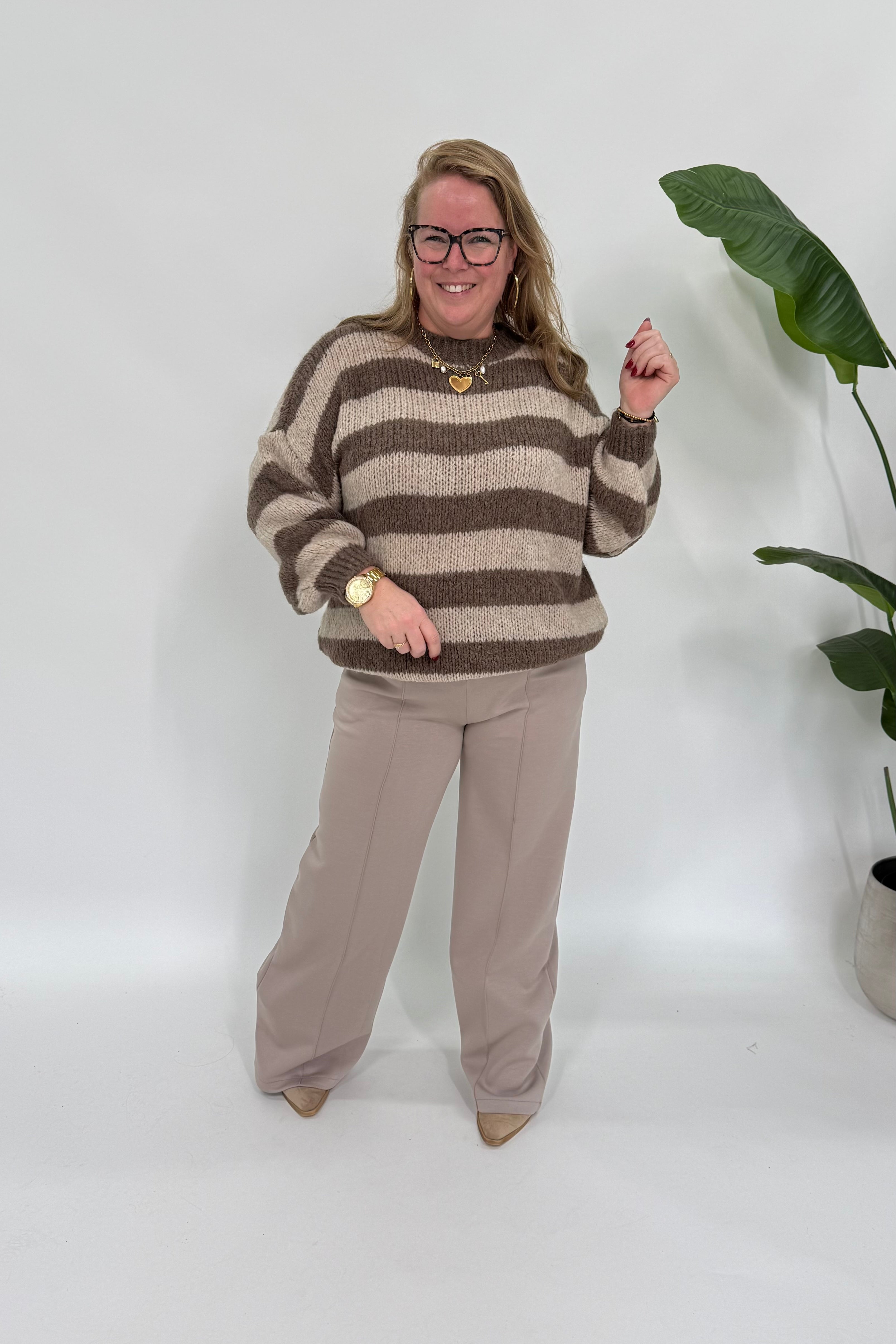STREEP KNIT BRUIN/BEIGE