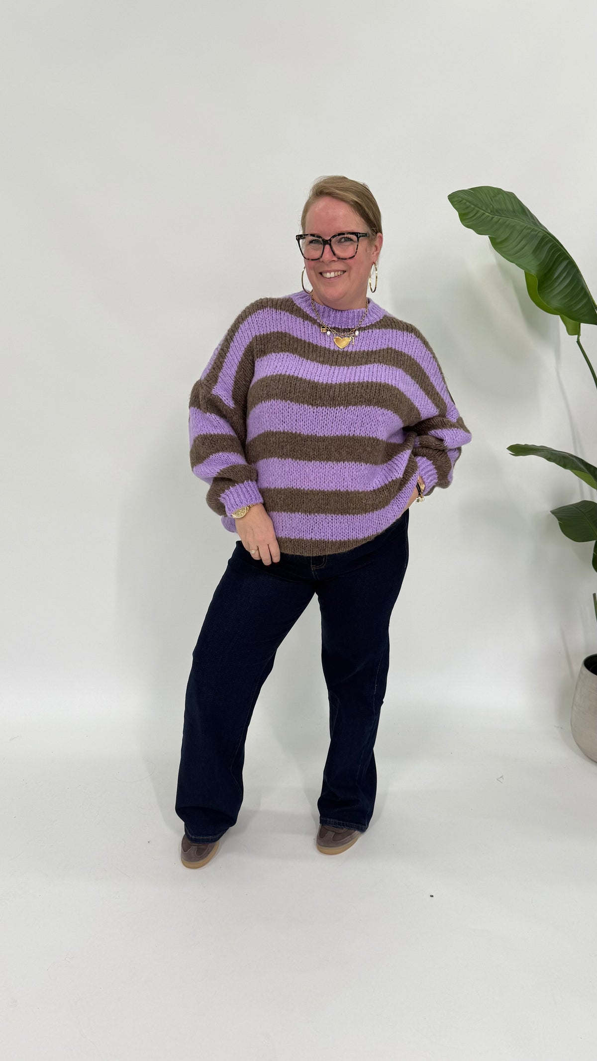 STREEP KNIT LILA/BRUIN