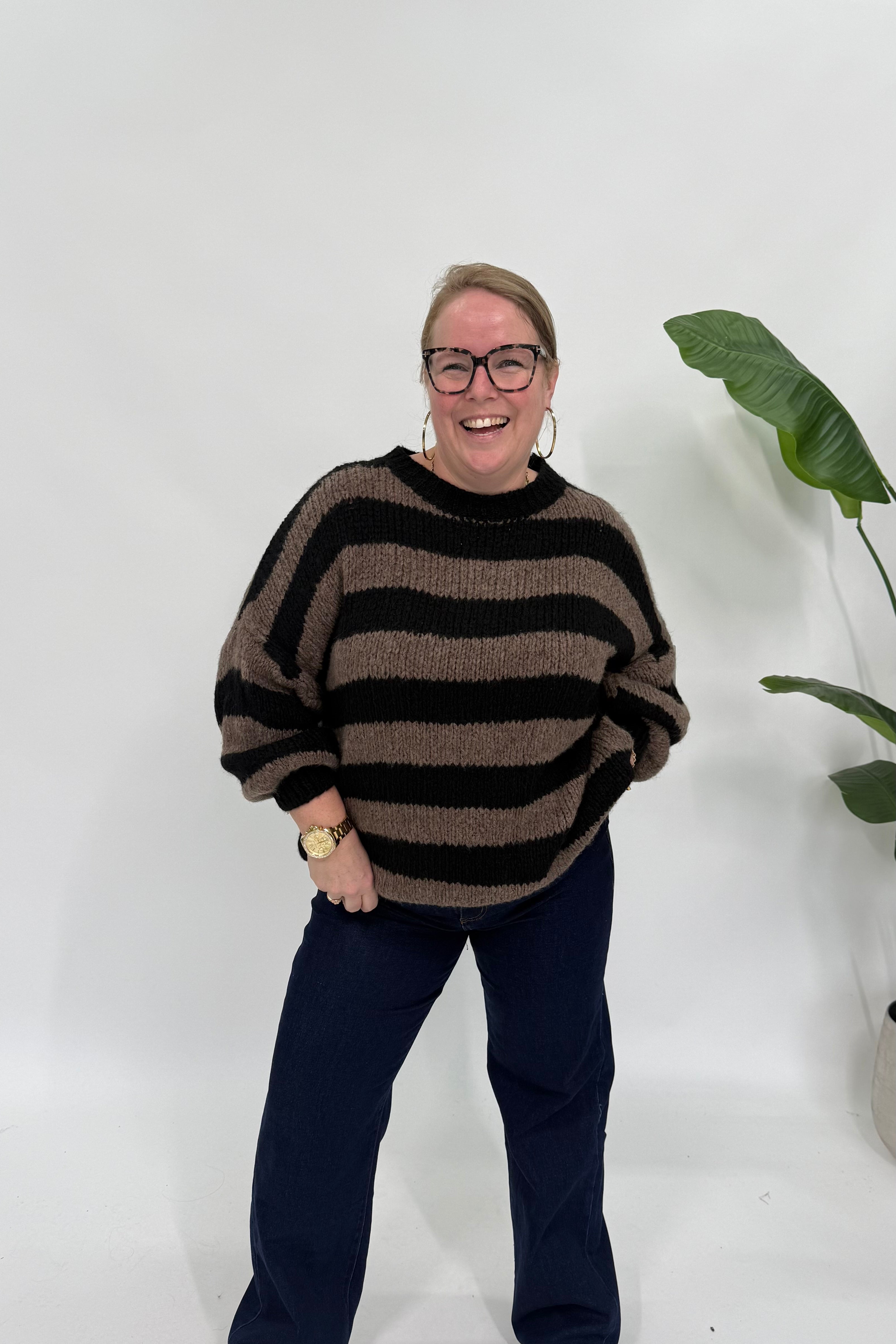 STREEP KNIT ZWART/BRUIN
