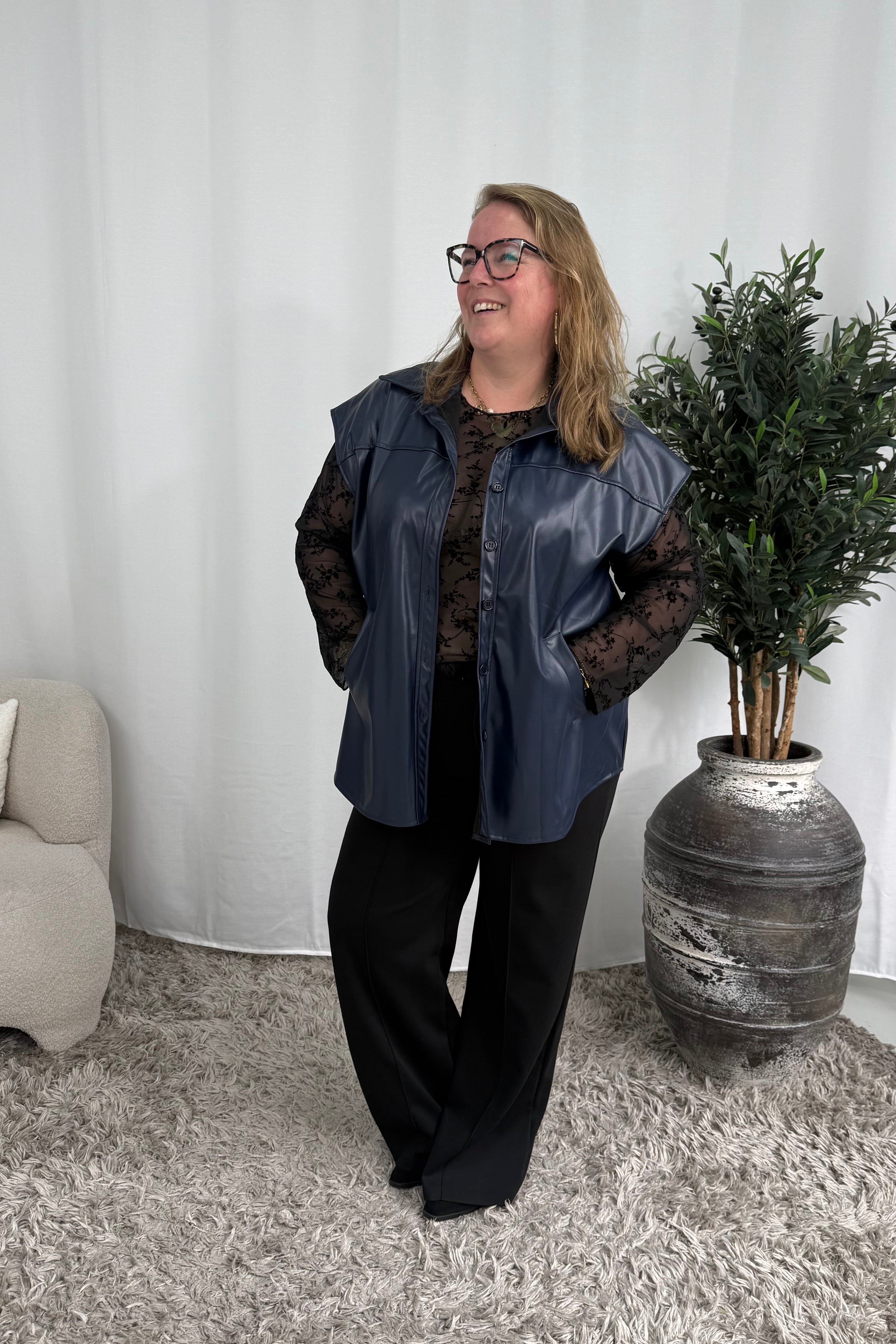 LEATHER LOOK GILET MARINE