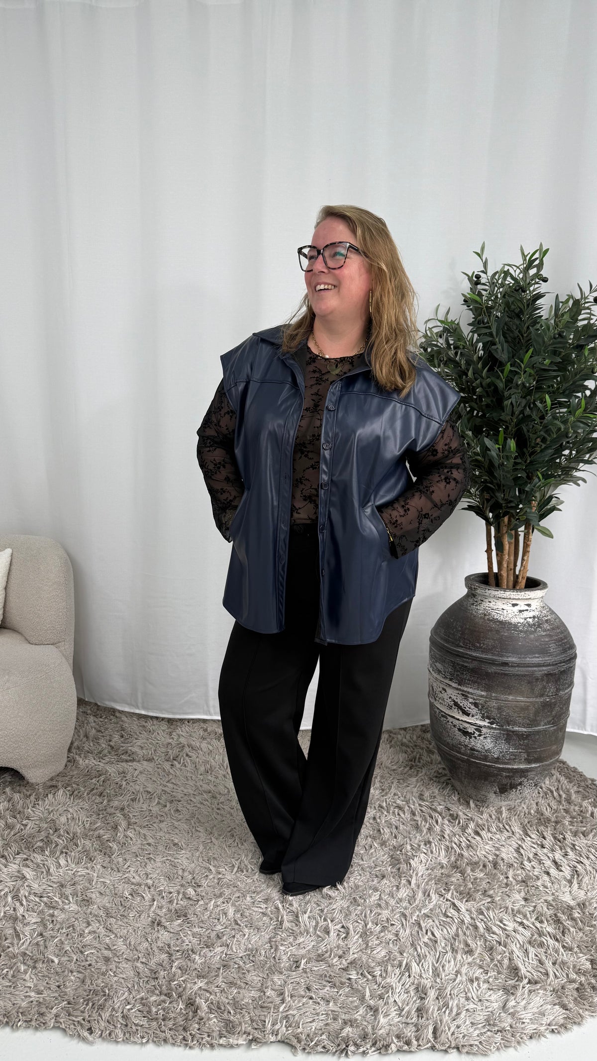 LEATHER LOOK GILET MARINE