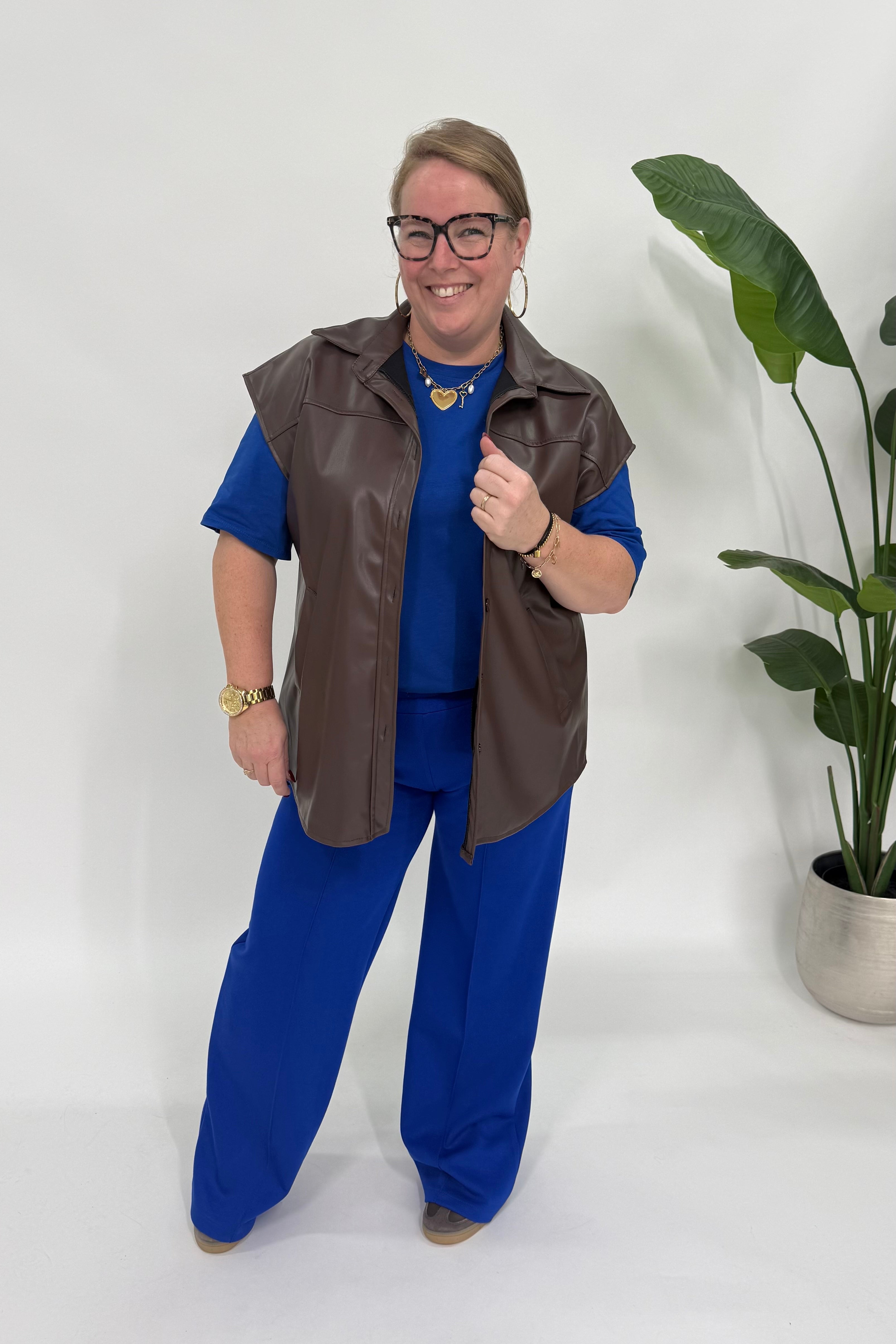 LEATHER LOOK GILET ESPRESSO