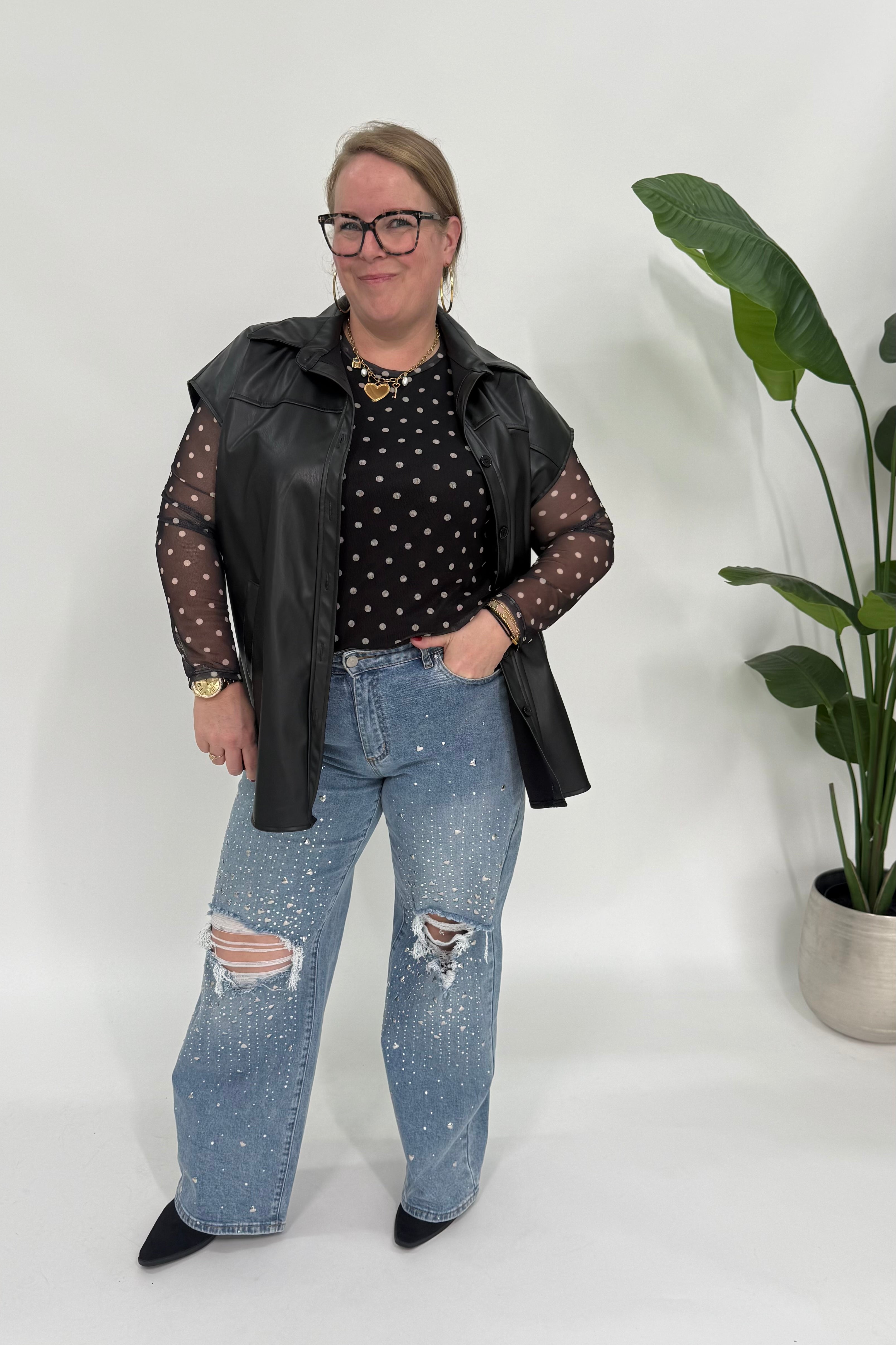 LEATHER LOOK GILET ZWART
