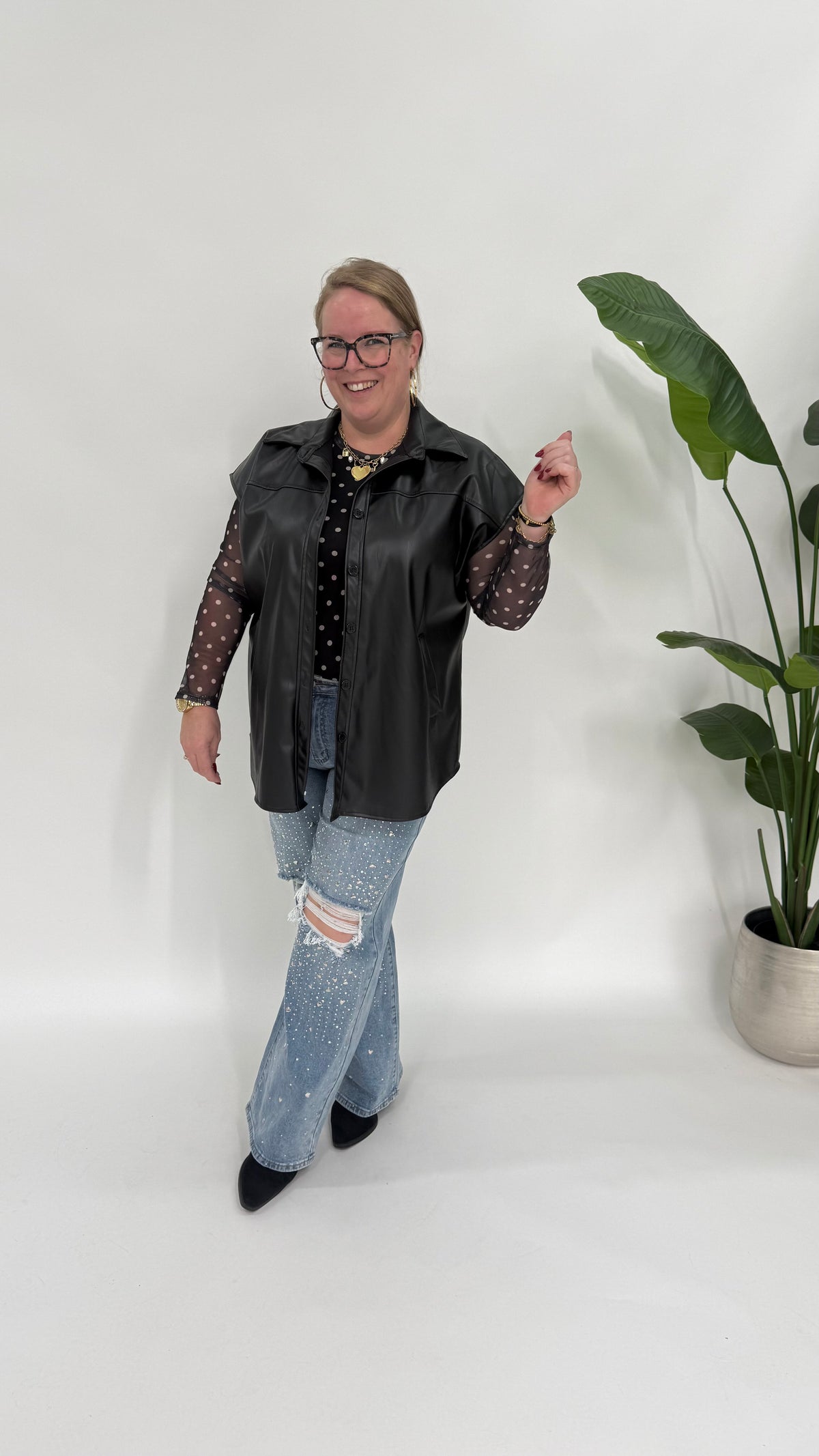 LEATHER LOOK GILET ZWART