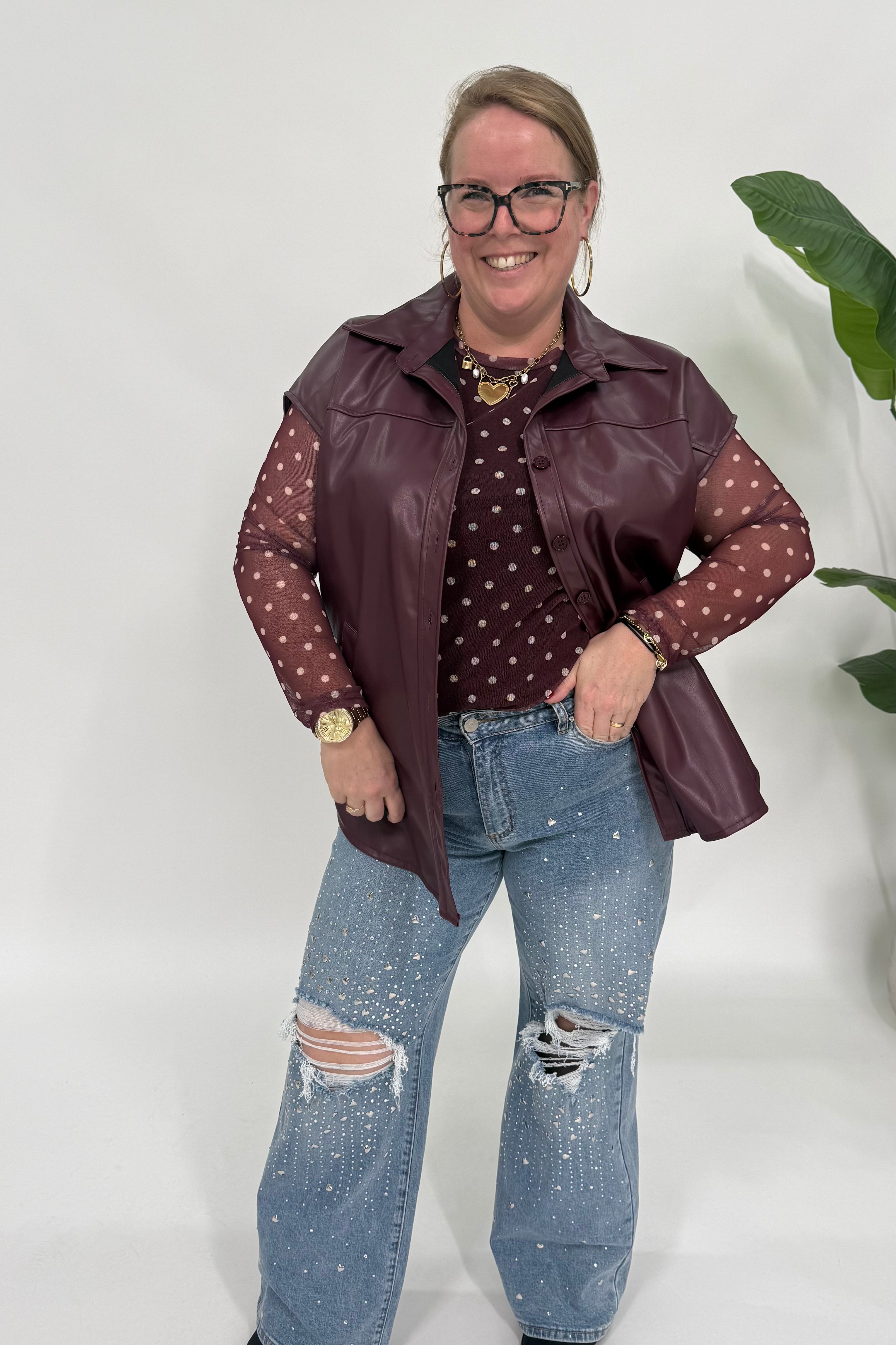 LEATHER LOOK GILET BURGUNDY